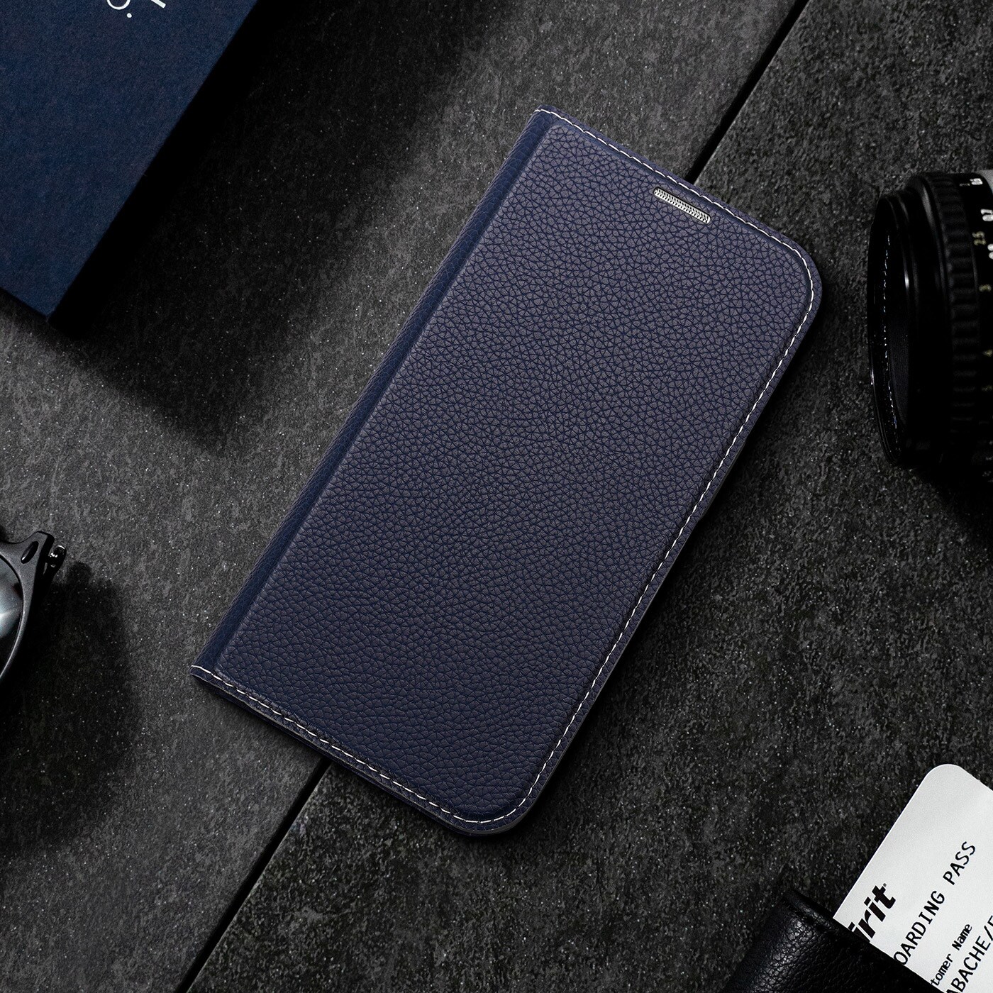 Dux Ducis Skin X2 tapauksessa iPhone 14 Plus tapauksessa magneettinen läppä sininen