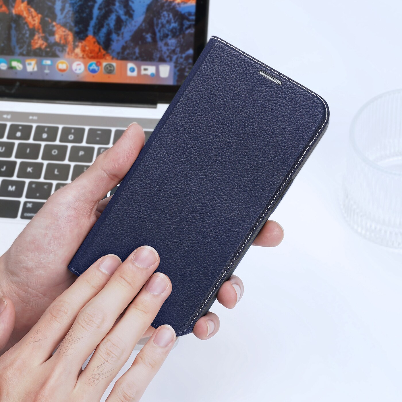 Dux Ducis Skin X2 tapauksessa iPhone 14 Plus tapauksessa magneettinen läppä sininen