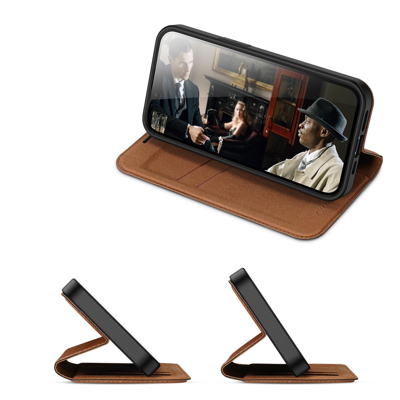 Dux Ducis Skin X2 tapauksessa iPhone 14 Plus tapauksessa magneettinen läppä ruskea