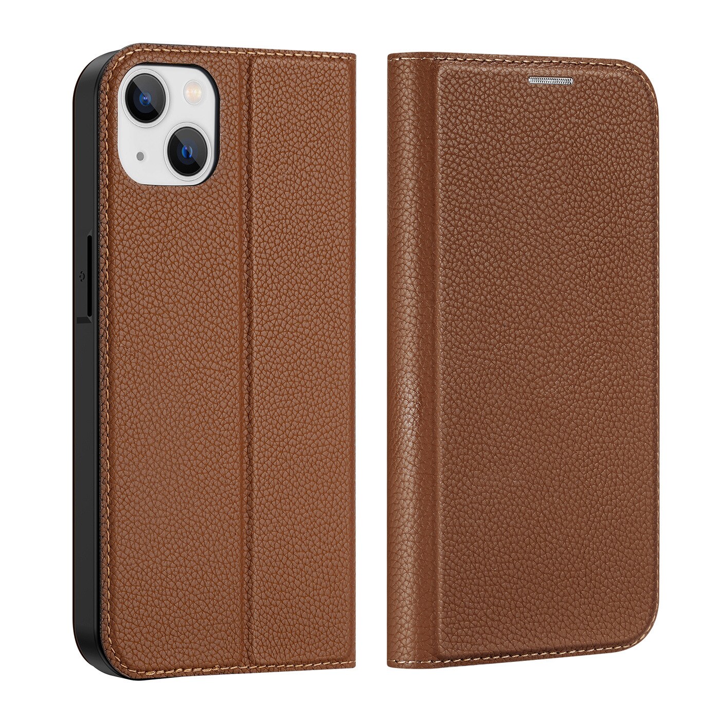 Dux Ducis Skin X2 tapauksessa iPhone 14 Plus tapauksessa magneettinen läppä ruskea