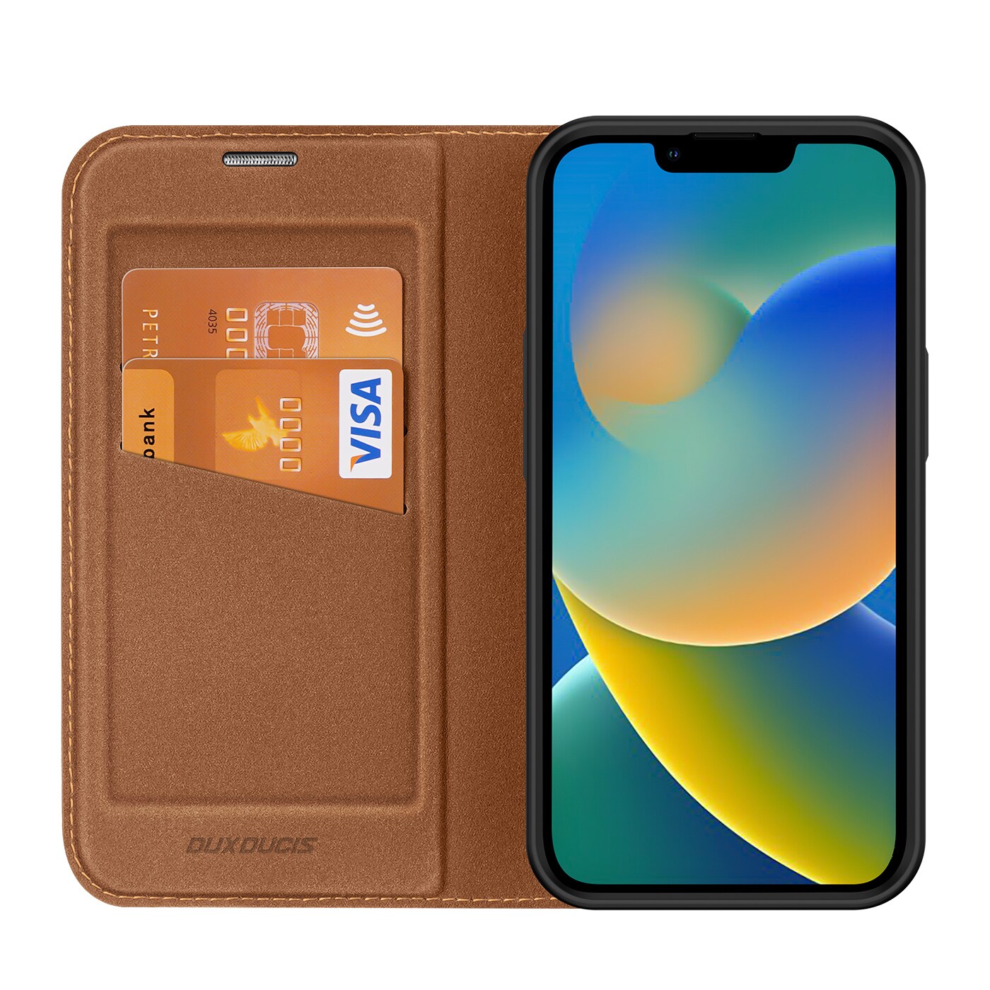 Dux Ducis Skin X2 tapauksessa iPhone 14 Plus tapauksessa magneettinen läppä ruskea