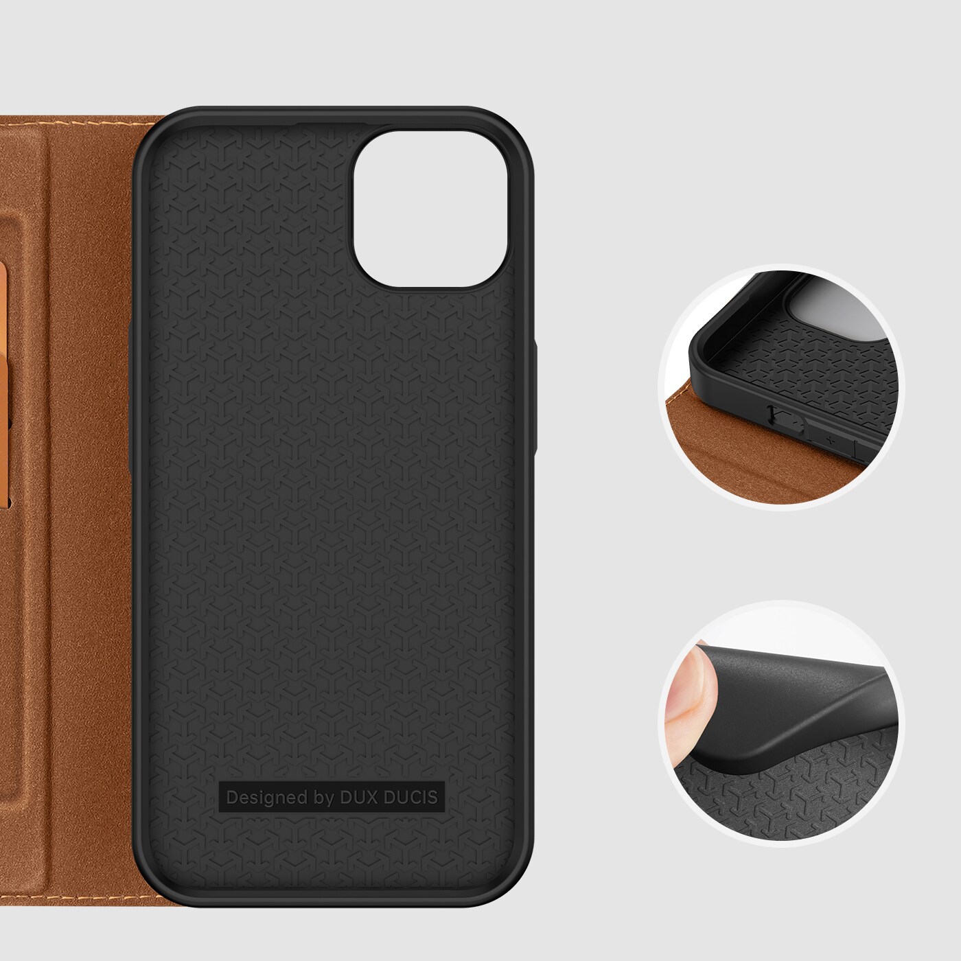 Dux Ducis Skin X2 tapauksessa iPhone 14 Plus tapauksessa magneettinen läppä ruskea