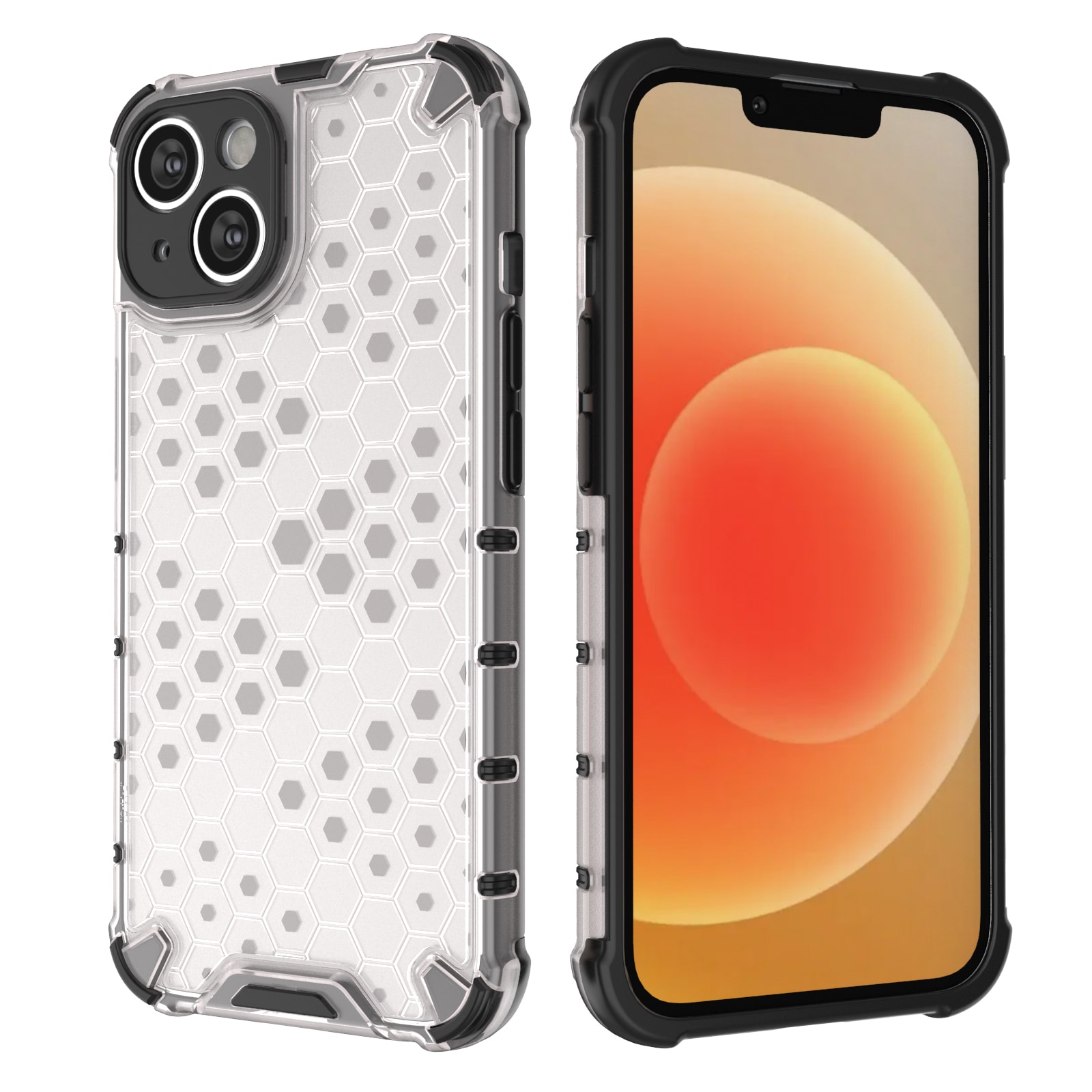 Honeycomb tapauksessa iPhone 14 panssaroitu hybridi kansi musta