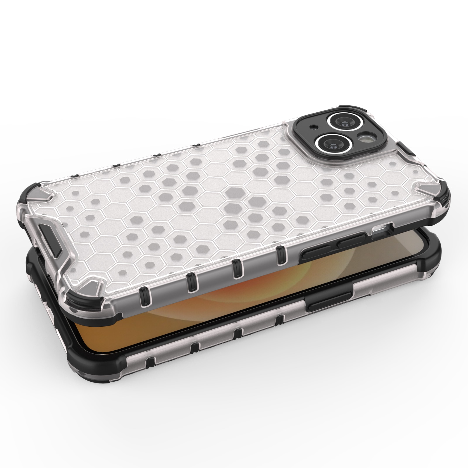Honeycomb tapauksessa iPhone 14 panssaroitu hybridi kansi musta