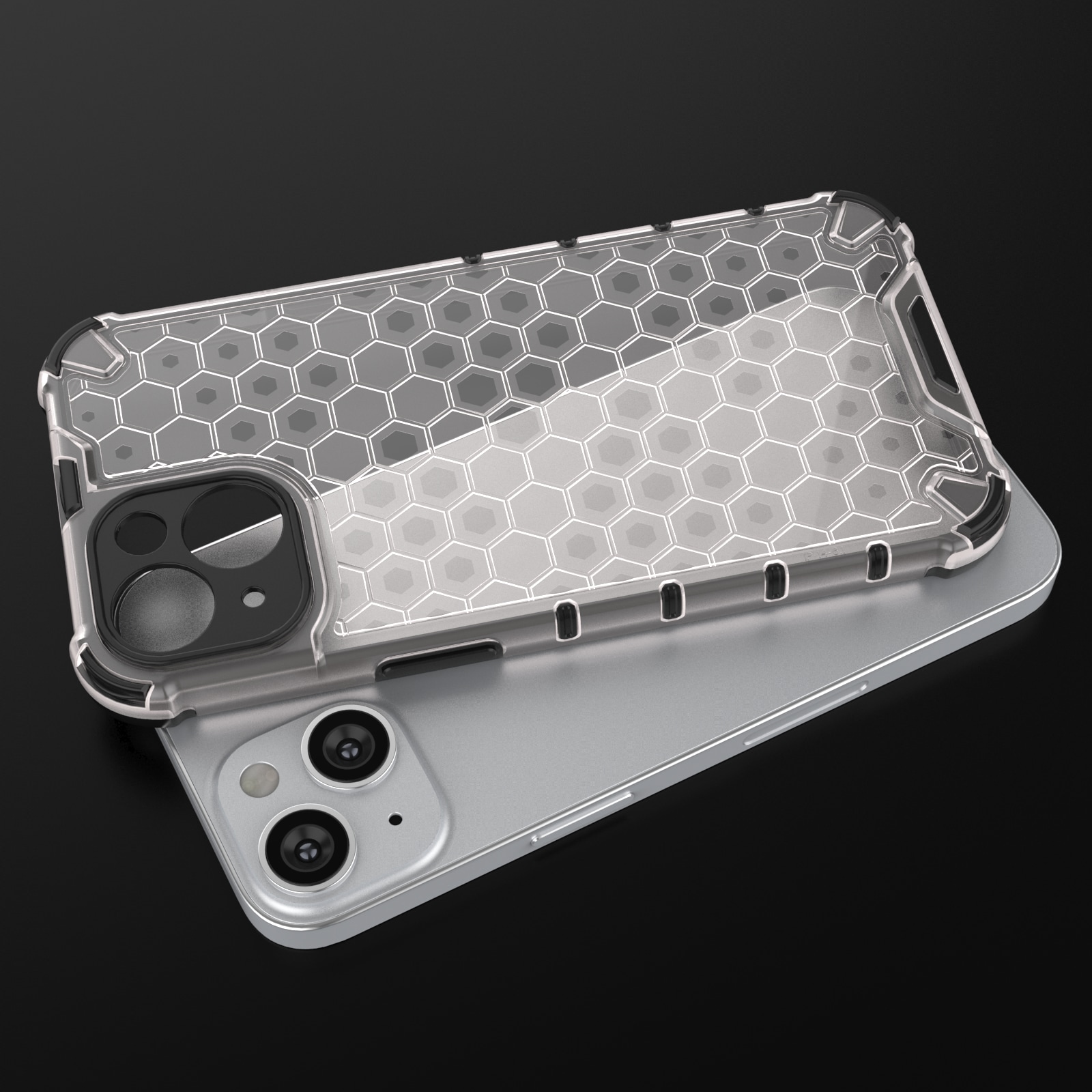 Honeycomb tapauksessa iPhone 14 panssaroitu hybridi kansi musta