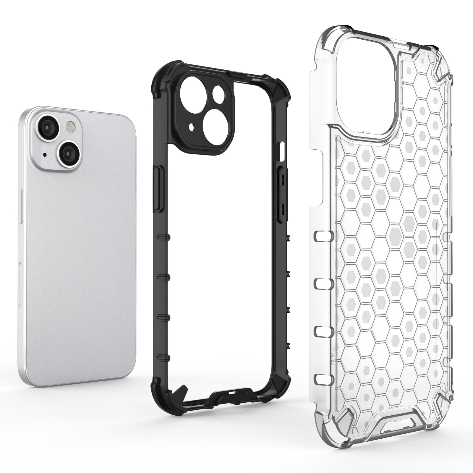 Honeycomb tapauksessa iPhone 14 Plus panssaroitu hybridi kansi musta