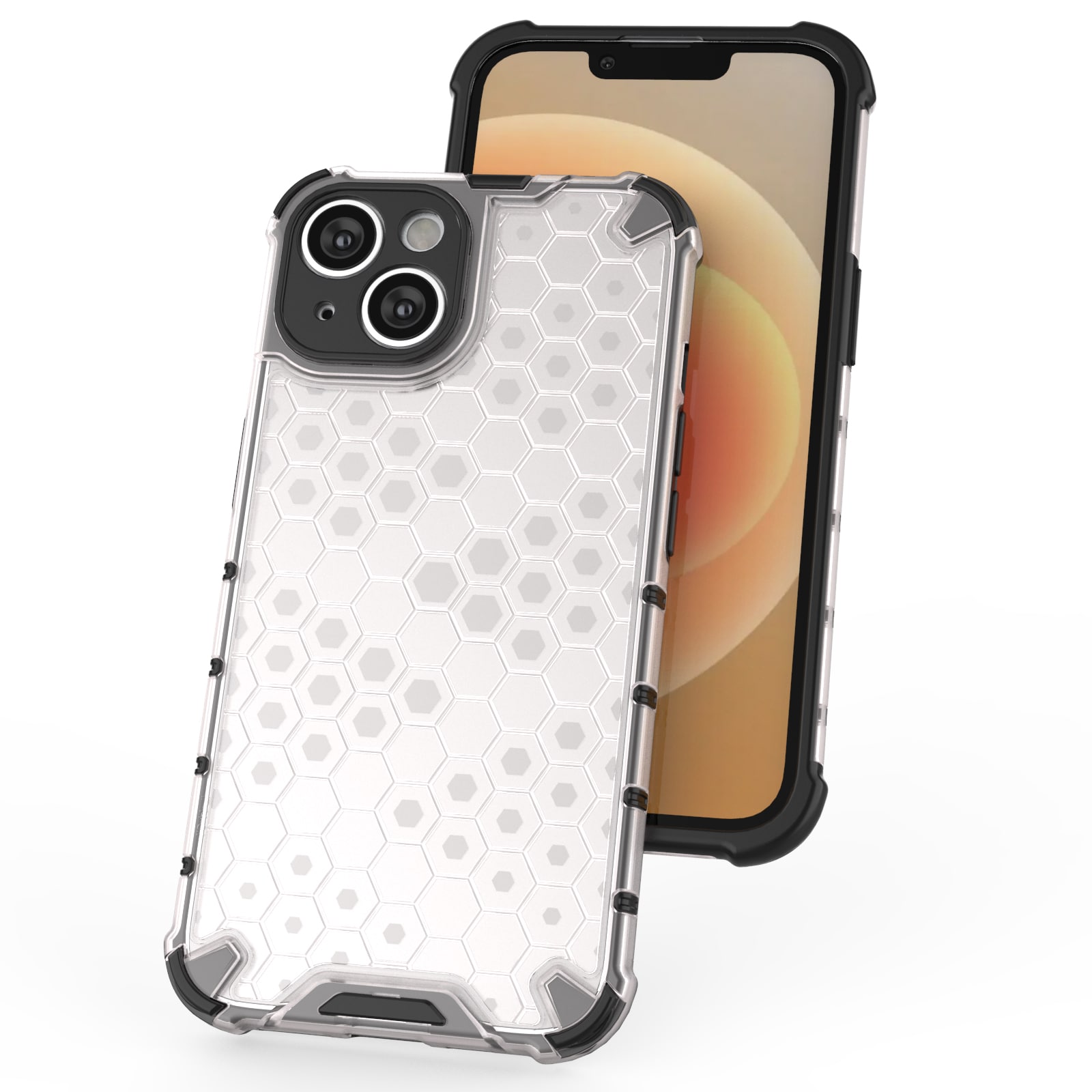 Honeycomb tapauksessa iPhone 14 Plus panssaroitu hybridi kansi musta