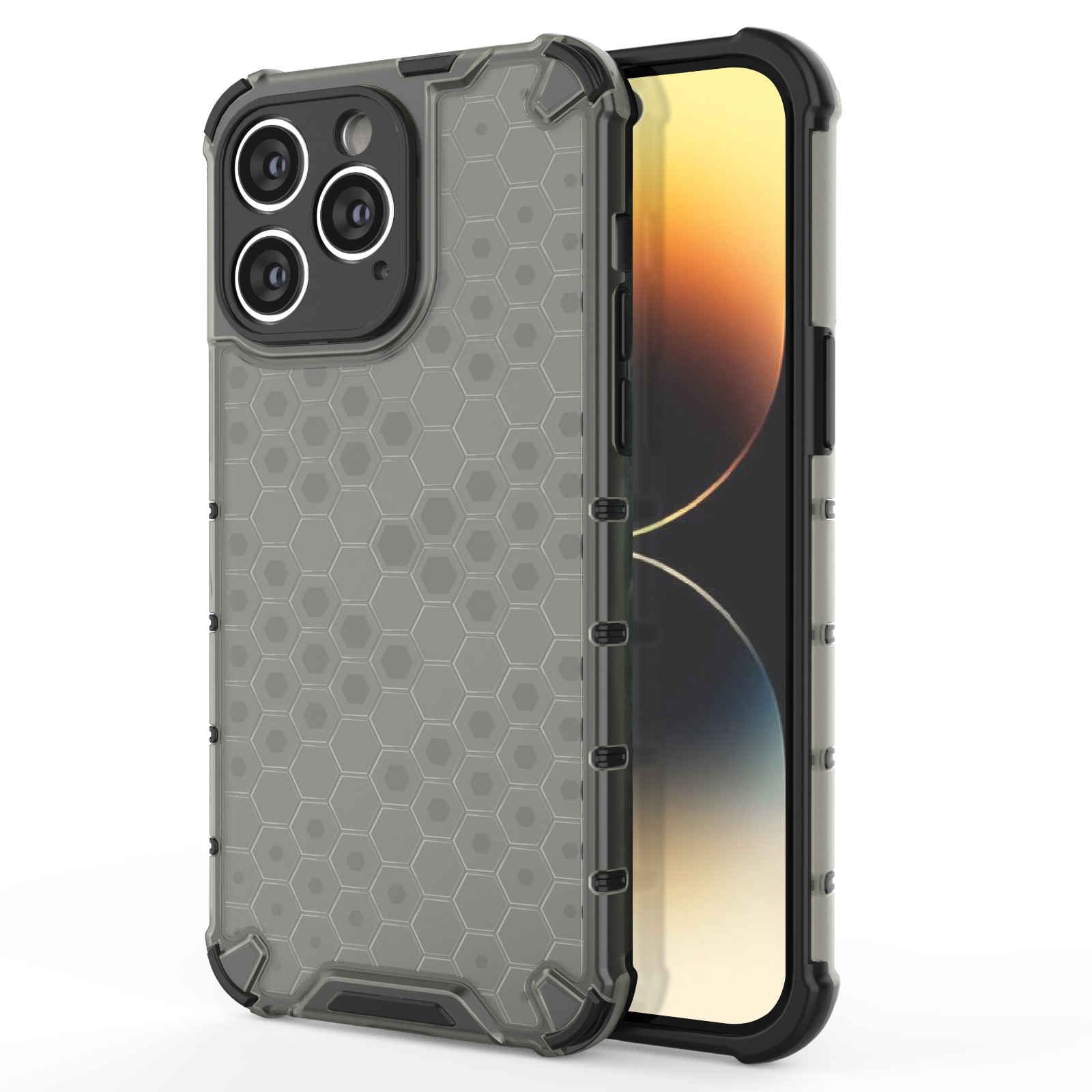 Honeycomb tapauksessa iPhone 14 Pro panssaroitu hybridi kansi musta