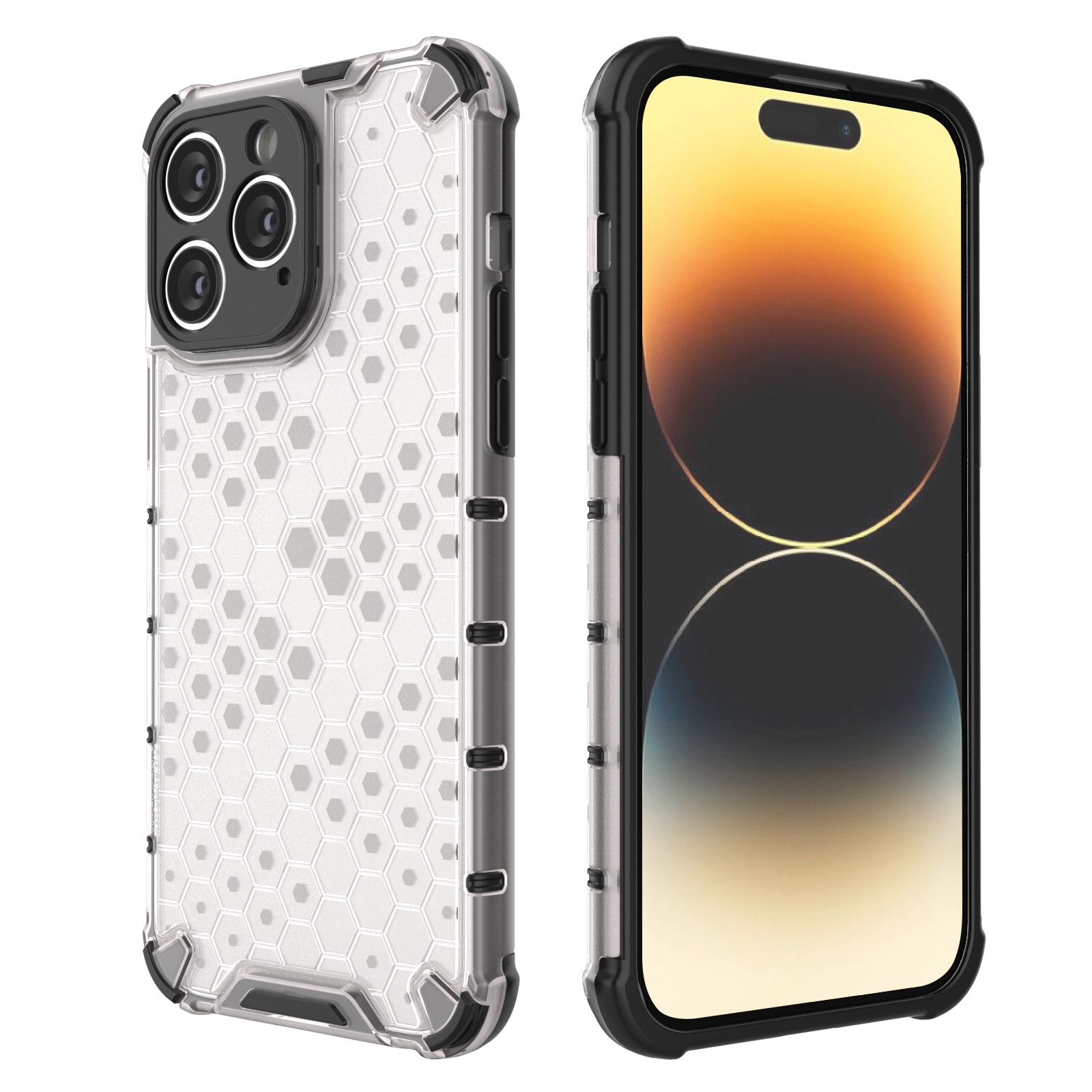Honeycomb tapauksessa iPhone 14 Pro panssaroitu hybridi kansi musta