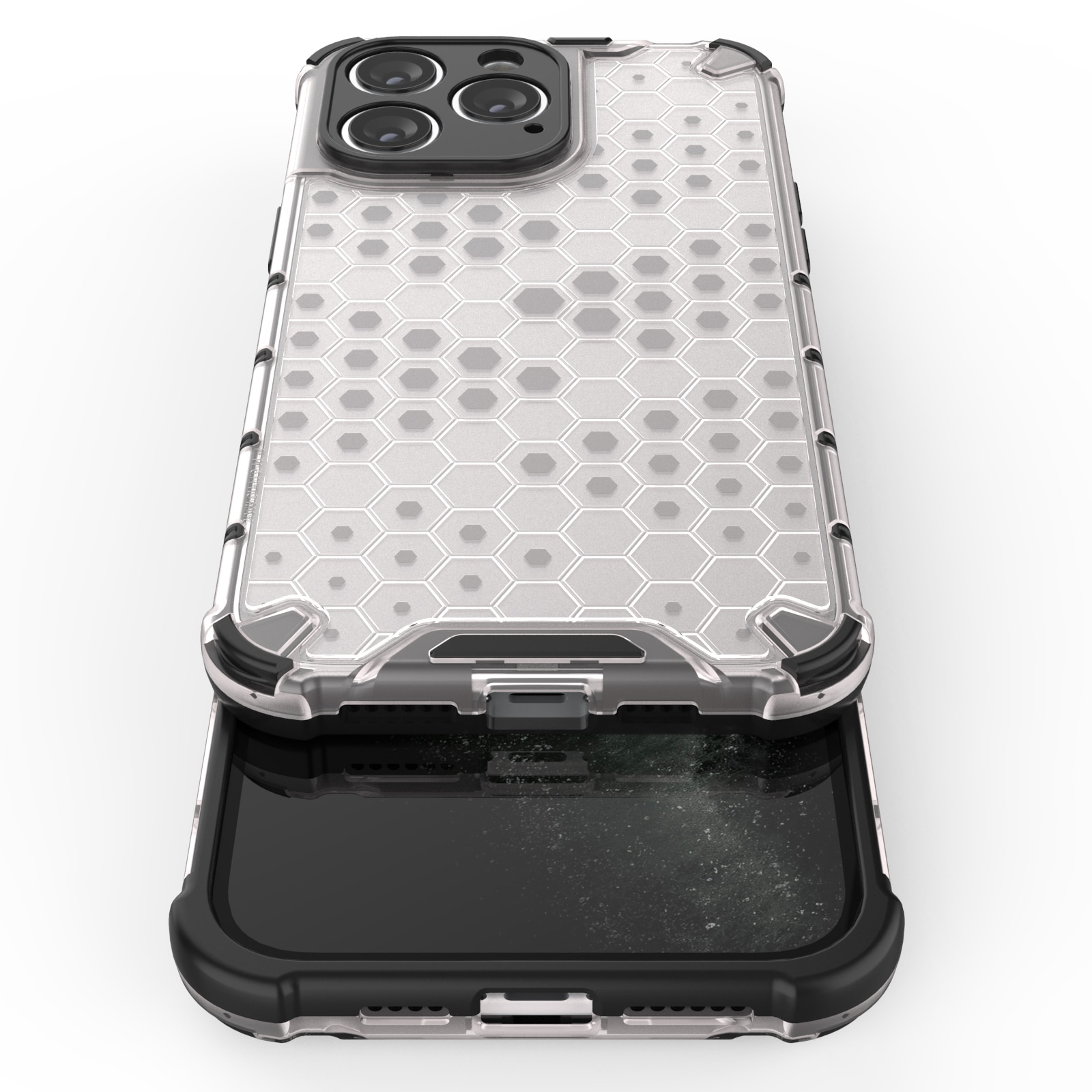 Honeycomb tapauksessa iPhone 14 Pro panssaroitu hybridi kansi musta