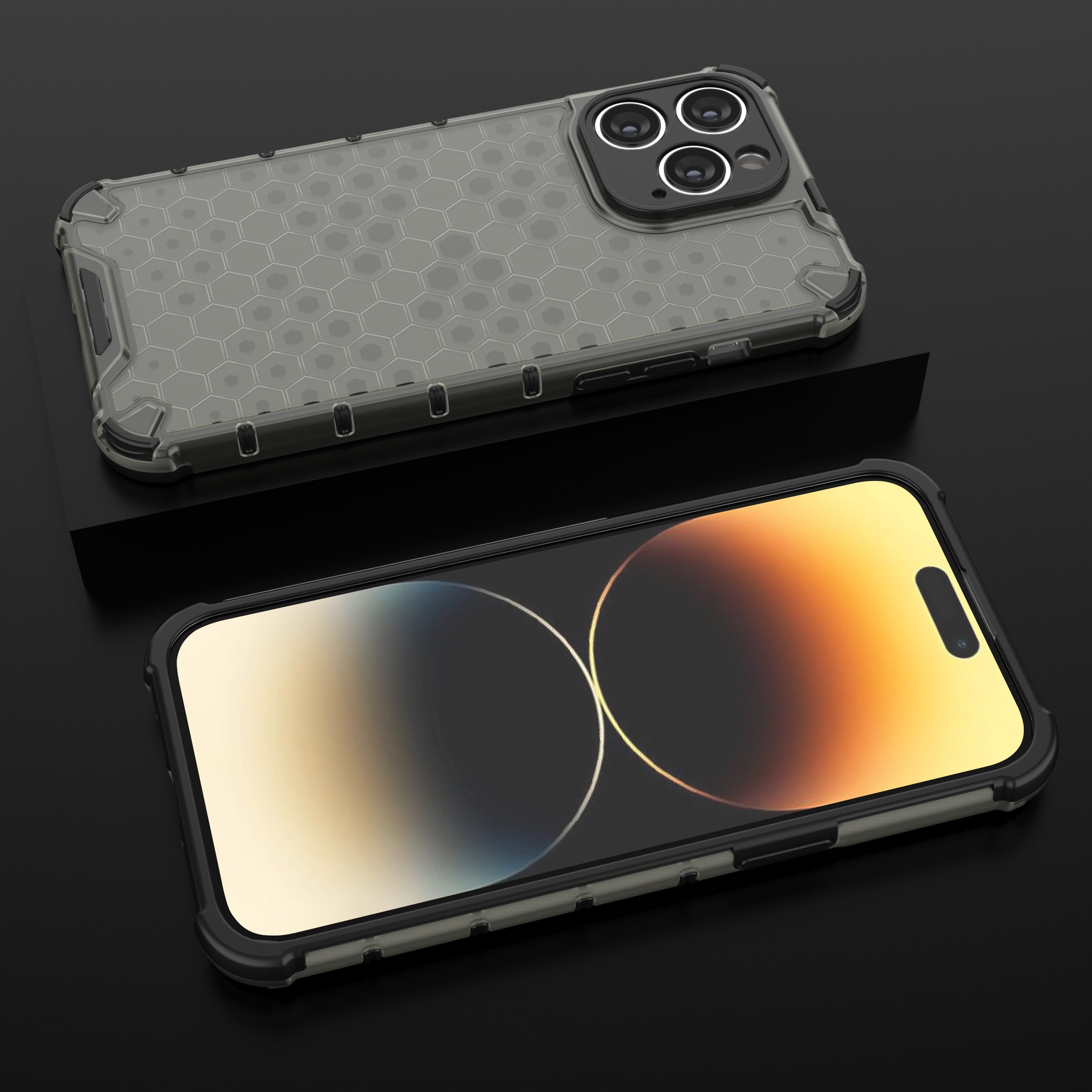 Honeycomb tapauksessa iPhone 14 Pro Max panssaroitu hybridi kansi musta