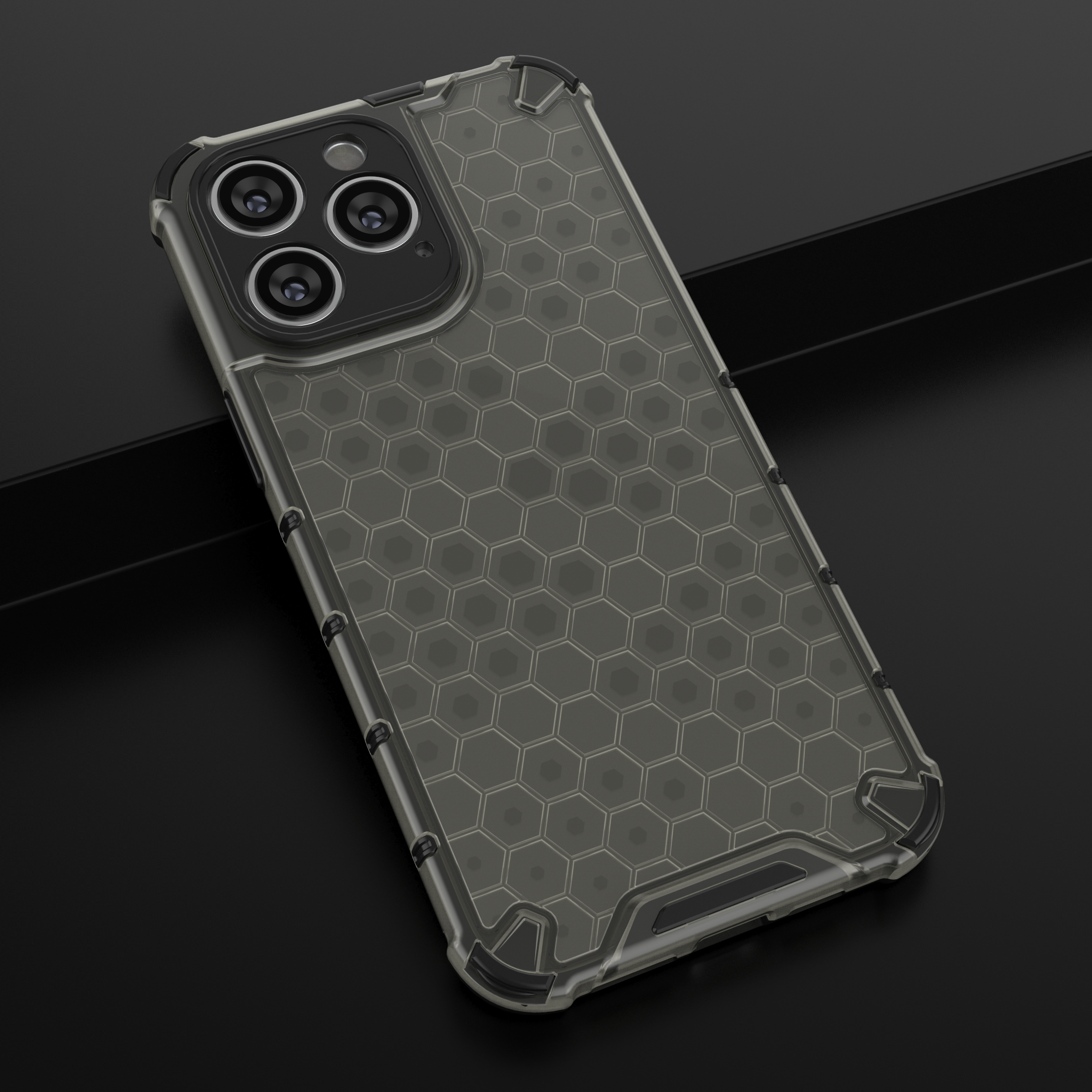 Honeycomb tapauksessa iPhone 14 Pro Max panssaroitu hybridi kansi musta