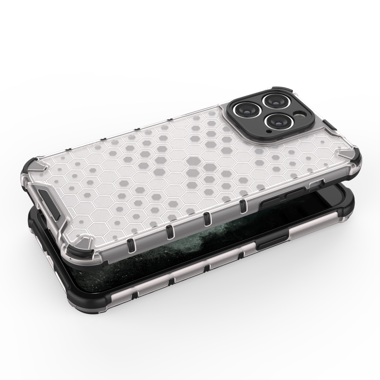 Honeycomb tapauksessa iPhone 14 Pro Max panssaroitu hybridi kansi musta
