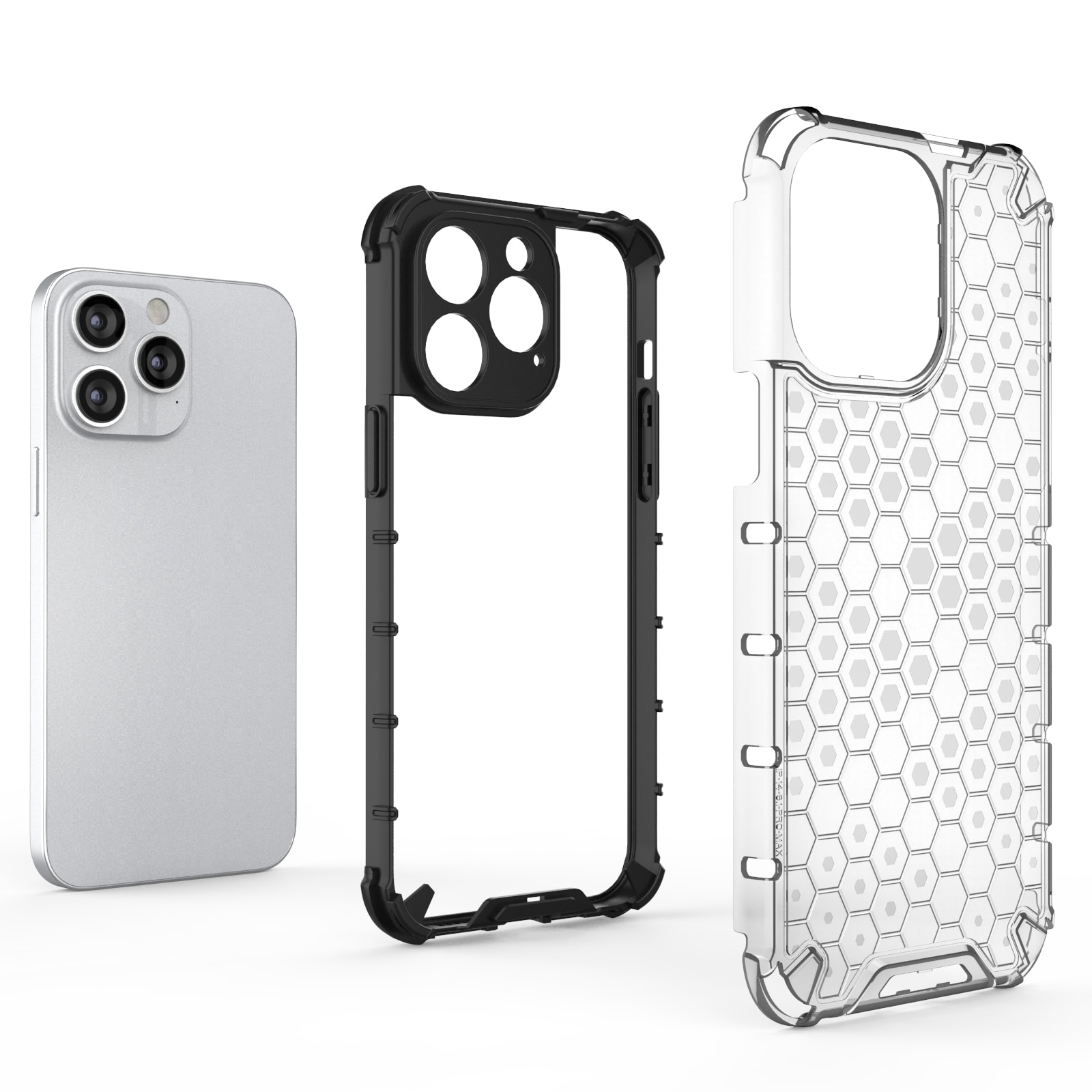 Honeycomb tapauksessa iPhone 14 Pro Max panssaroitu hybridi kansi musta