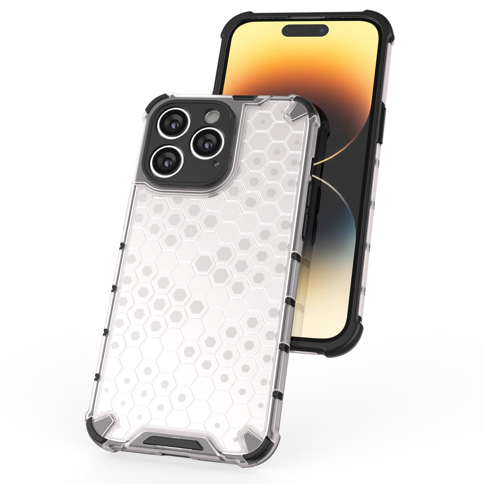 Honeycomb tapauksessa iPhone 14 Pro Max panssaroitu hybridi kansi musta
