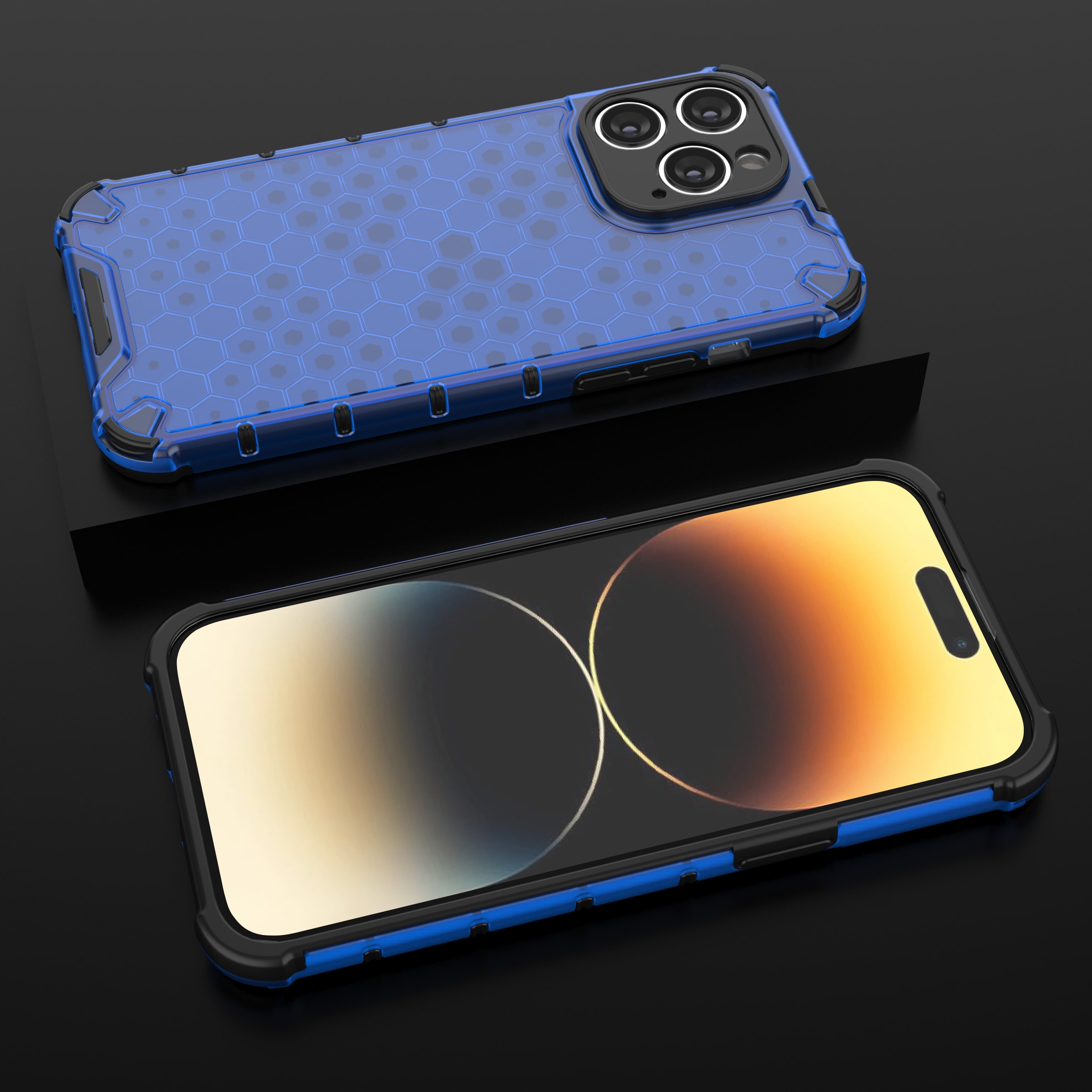 Honeycomb tapauksessa iPhone 14 Pro Max panssaroitu hybridi kansi sininen
