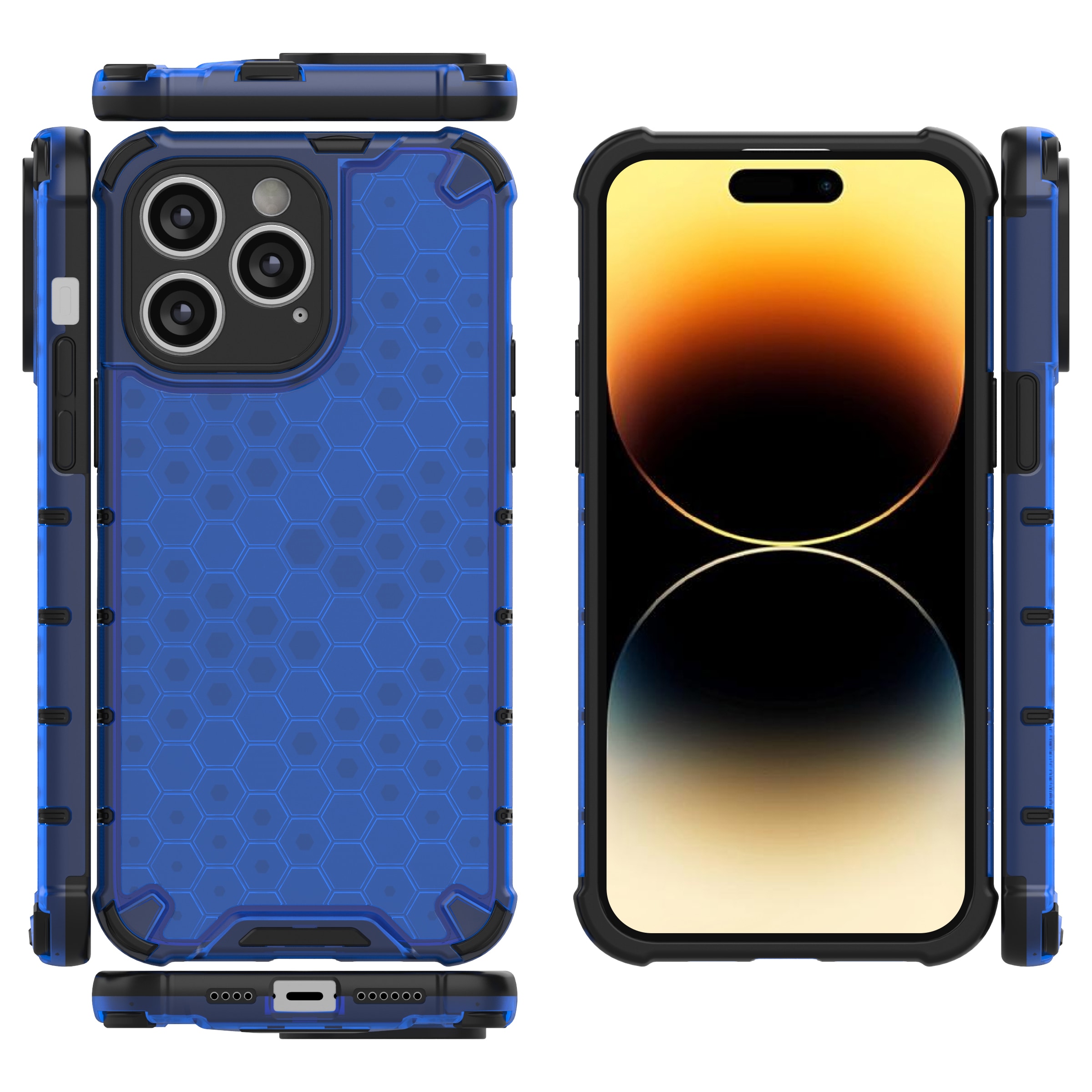 Honeycomb tapauksessa iPhone 14 Pro Max panssaroitu hybridi kansi sininen