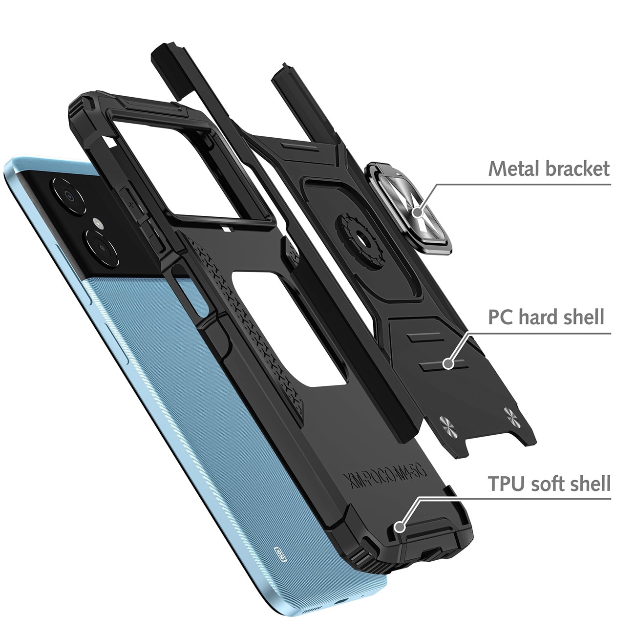 Wozinsky Ring Armor Samsung Galaxy A03 panssaroitu kansi magneettihaltija, musta