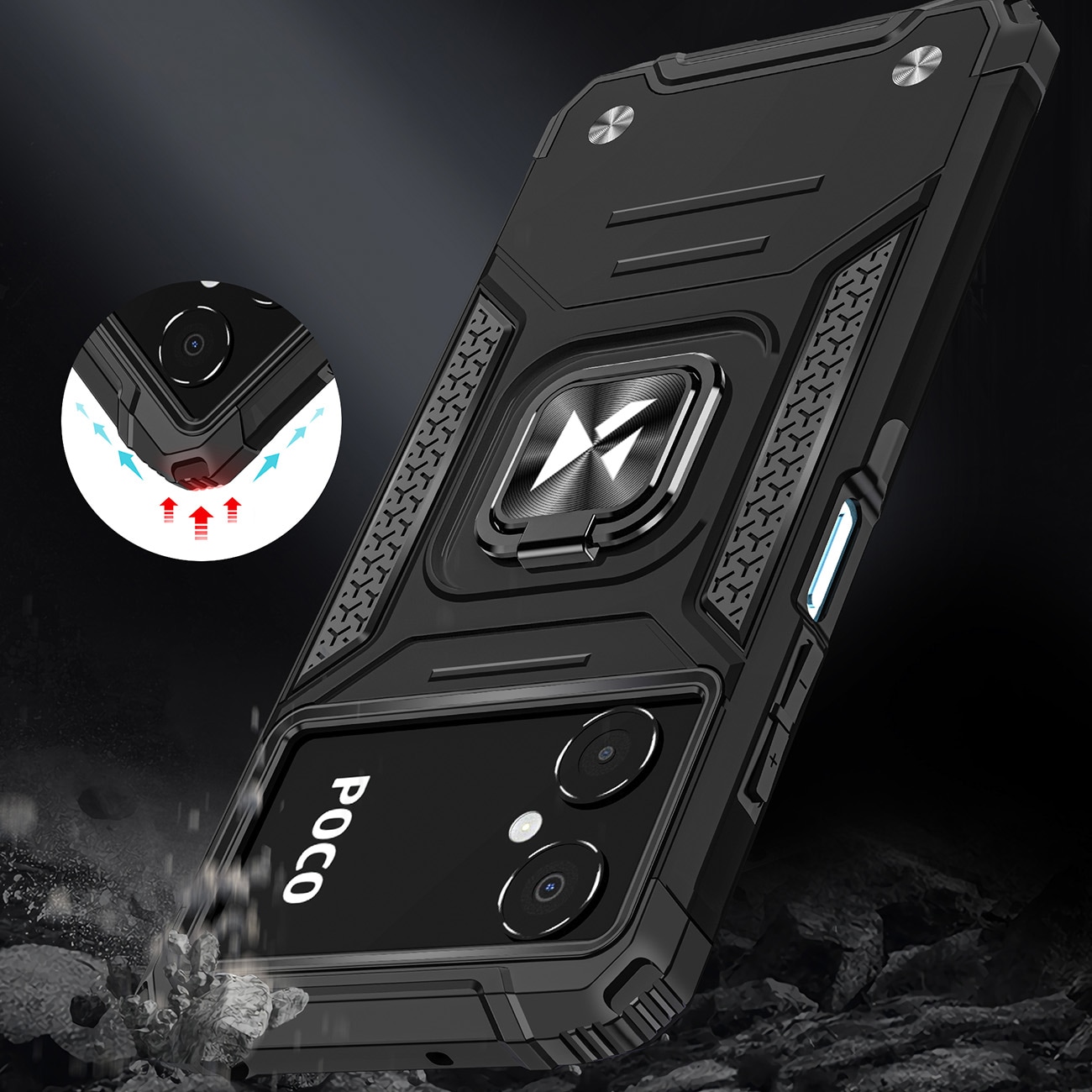 Wozinsky Ring Armor Samsung Galaxy A03 panssaroitu kansi magneettihaltija, musta