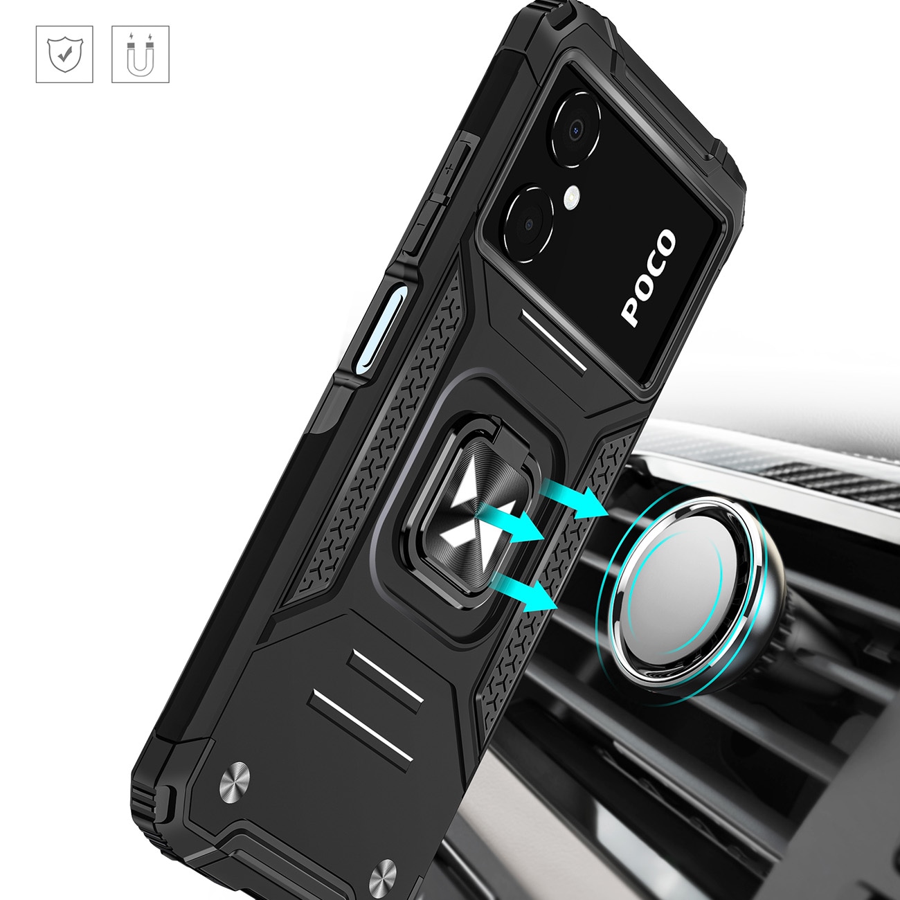 Wozinsky Ring Armor Samsung Galaxy A03 panssaroitu kansi magneettihaltija, musta