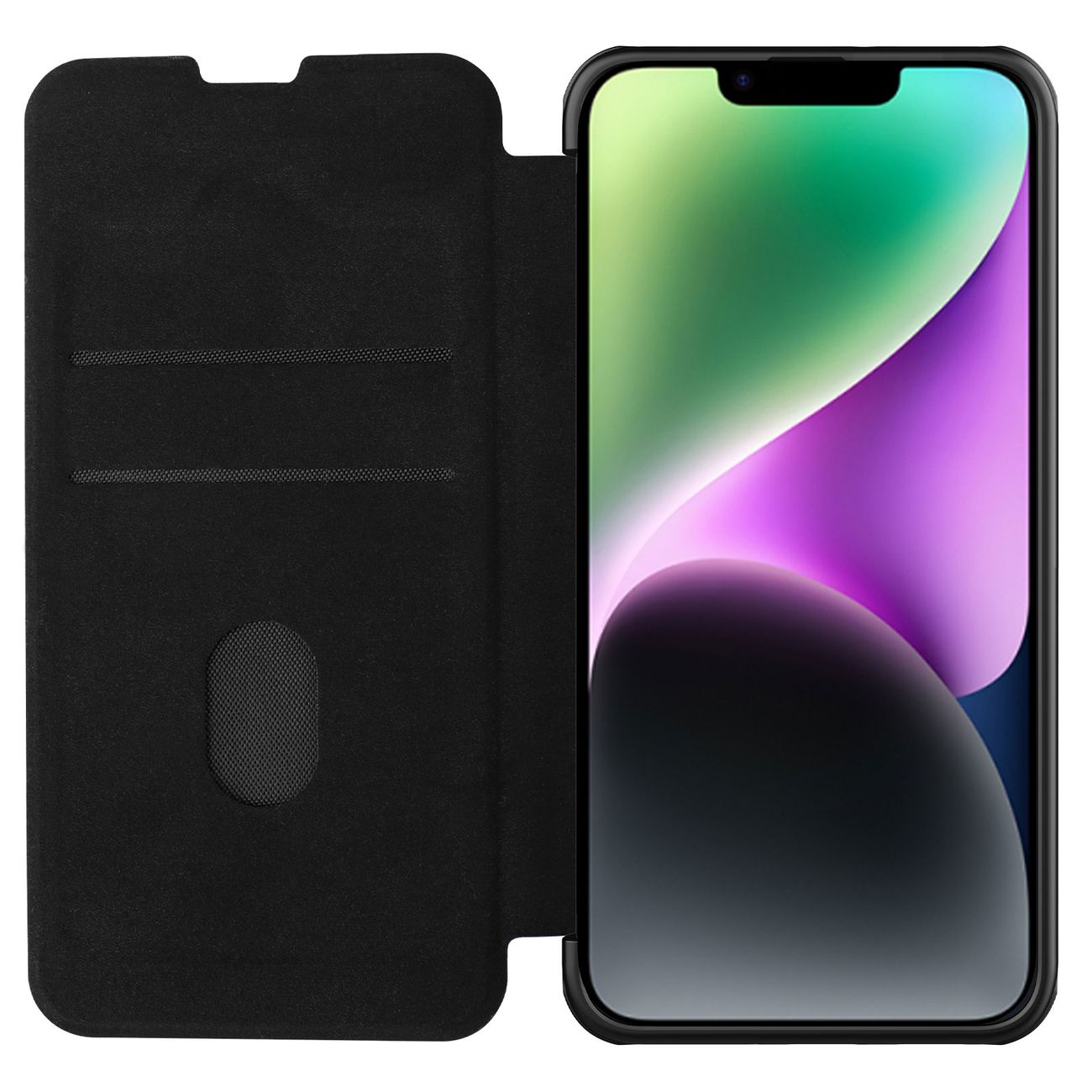 Nillkin Qin Nahka Pro Case iPhone 14 Plus Camera Cover Holster Cover Cover Flip Case Musta