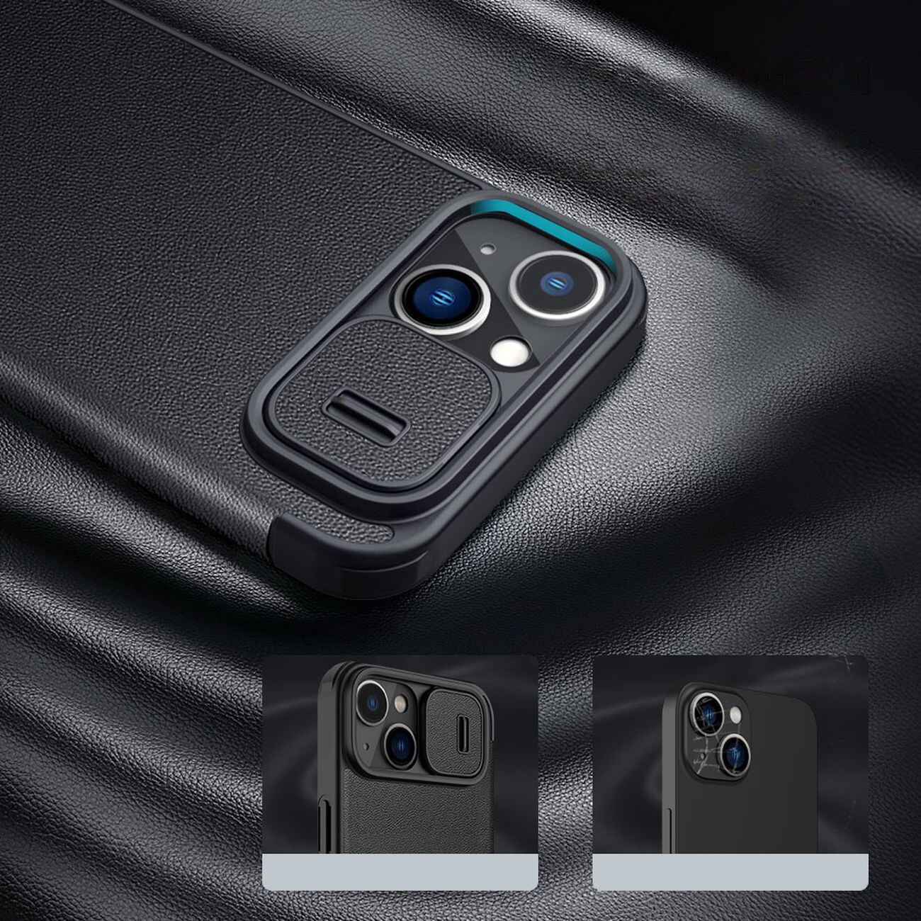 Nillkin Qin Nahka Pro Case iPhone 14 Plus Camera Cover Holster Cover Cover Flip Case Musta