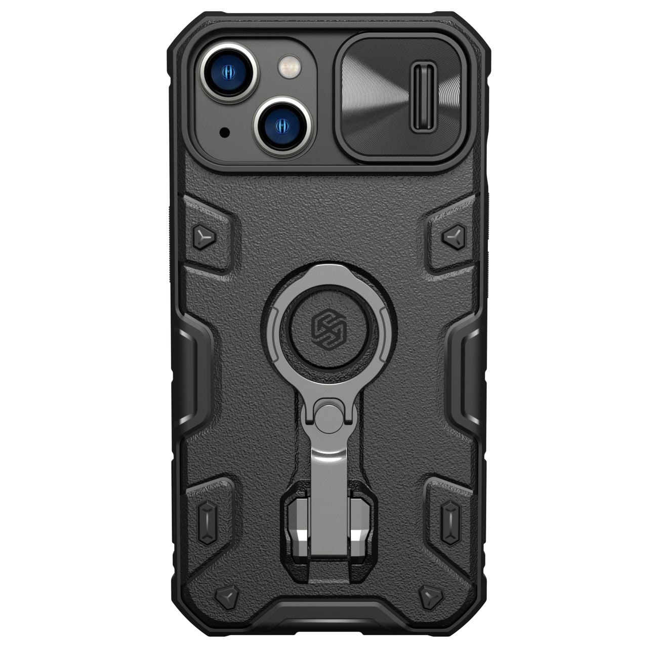 Nillkin CamShield Armor Pro Case iPhone 14 Plus - panssarilevy, kamera, rengas, jalusta, musta