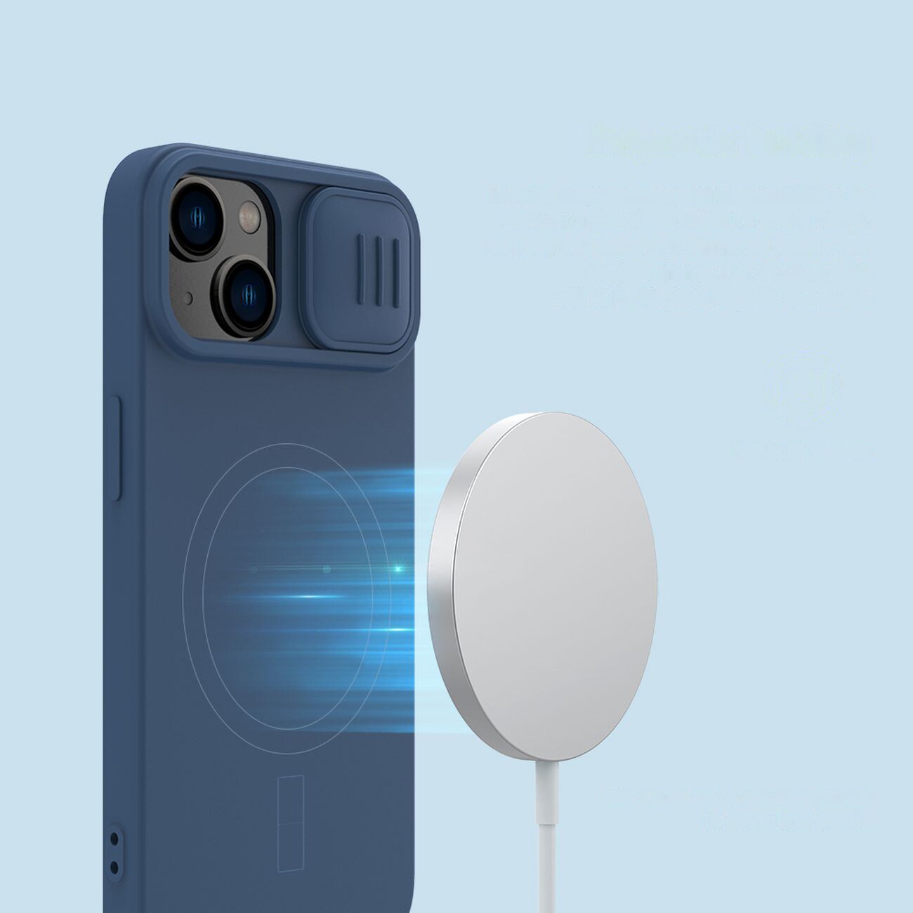 Nillkin CamShield MagSafe Silikoni Case iPhone 14 Plus, Kameran suojus, Sininen
