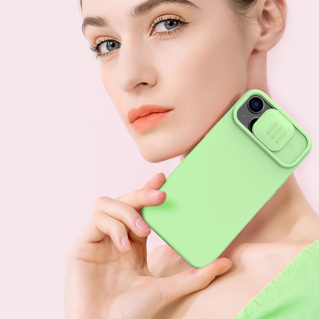 Nillkin CamShield Silky Silikoni Case iPhone 14 Plus tapauksessa kameran suojus sininen