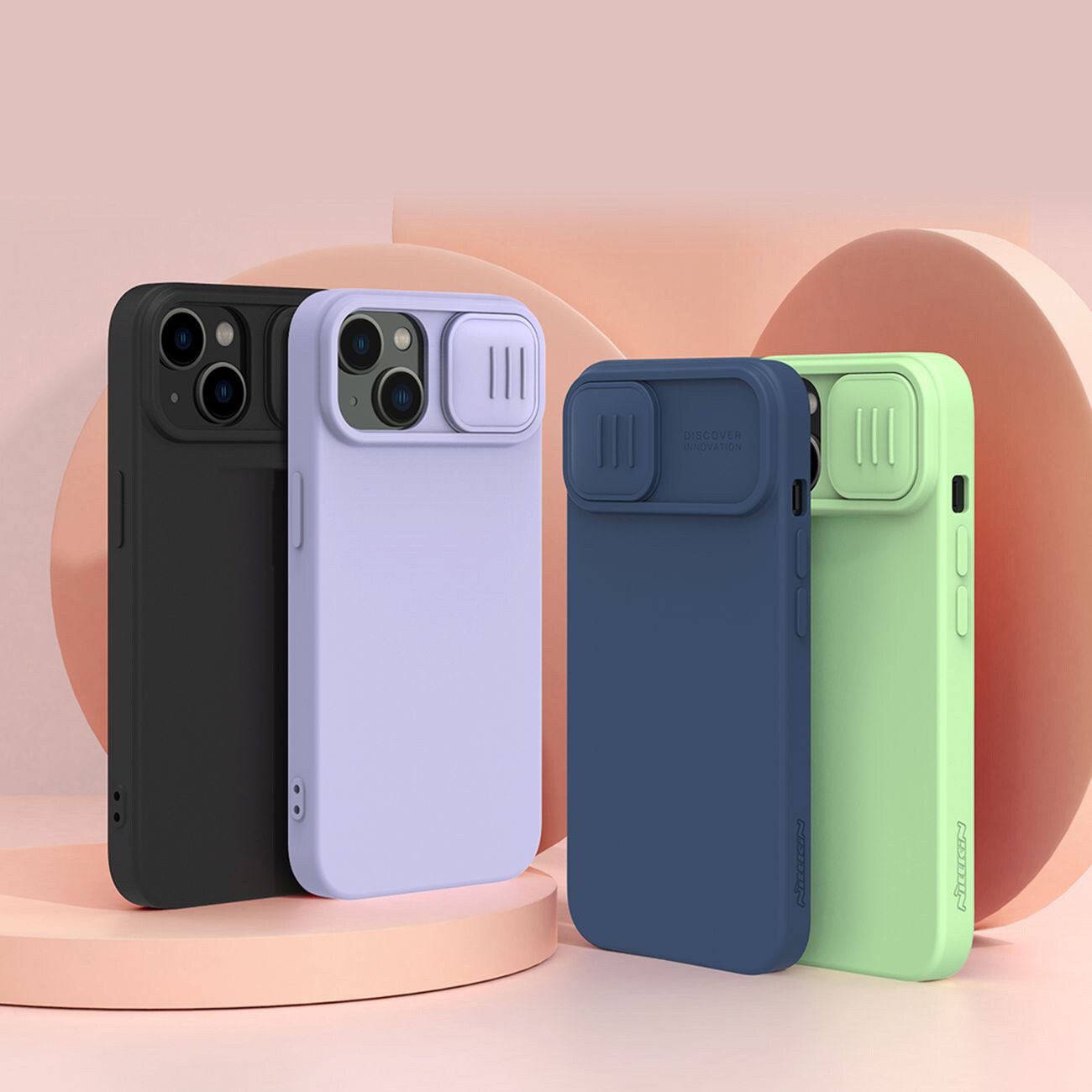 Nillkin CamShield Silky Silikoni Case iPhone 14 Plus tapauksessa kameran suojus sininen