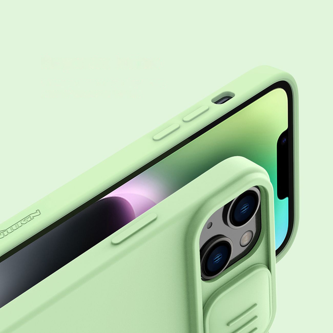 Nillkin CamShield Silky Silikonikotelo iPhone 14 Plus tapauksessa kameran suojus vihreä