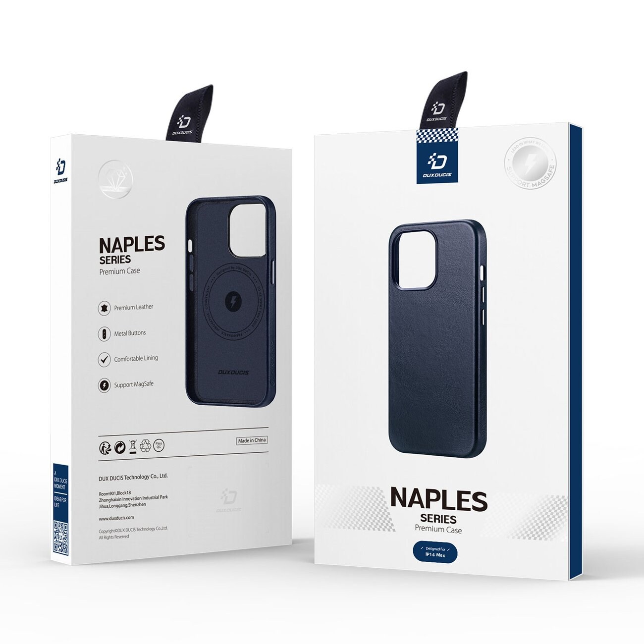 Dux Ducis Napoli tapauksessa iPhone 14 Plus magneettinen nahka tapauksessa MagSafe sininen