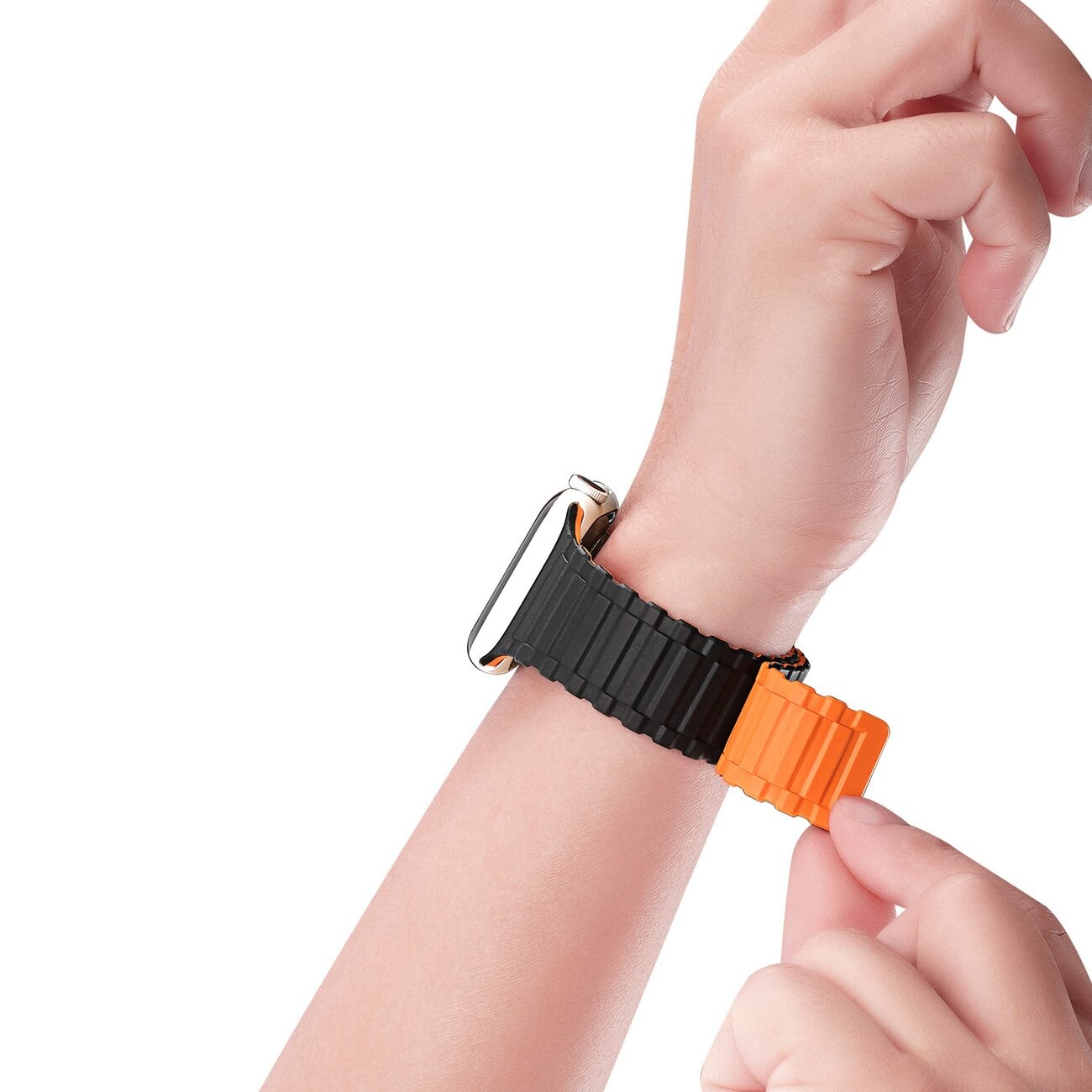 Dux Ducis Apple Watch SE hihna (panssariversio) 41/40/38 mm silikoni magneettiranneke musta/oranssi