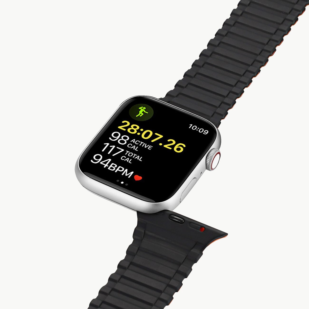 Dux Ducis Apple Watch SE hihna (panssariversio) 41/40/38 mm silikoni magneettiranneke musta/oranssi
