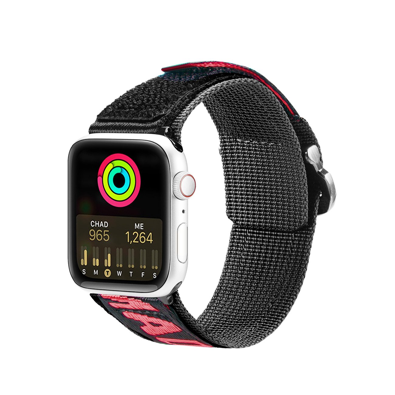 Dux Ducis ulkoilu Apple Watch Ultra hihna, SE, 9-1 (49-42 mm) Nylon rannekoru musta/punainen