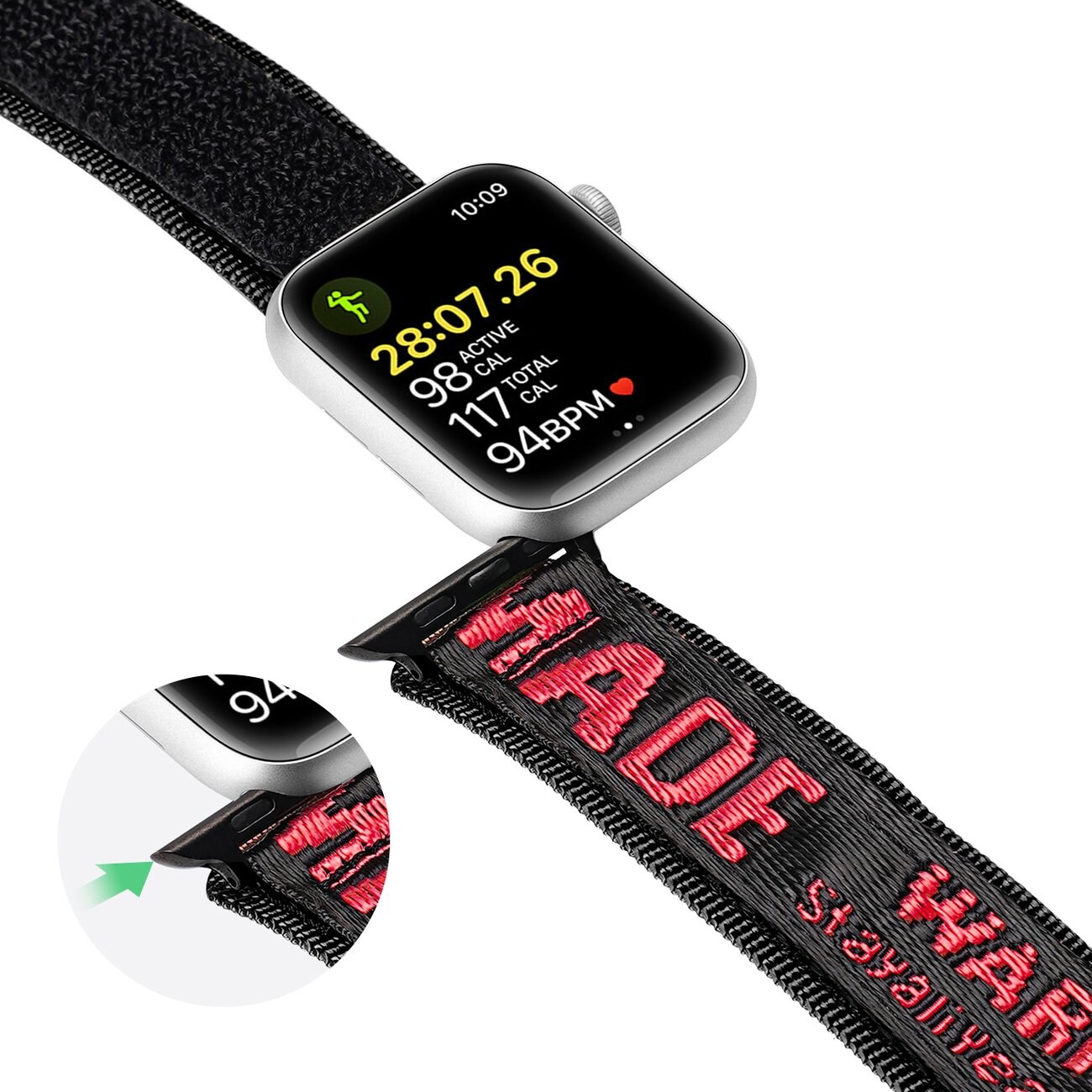 Dux Ducis ulkoilu Apple Watch Ultra hihna, SE, 9-1 (49-42 mm) Nylon rannekoru musta/punainen