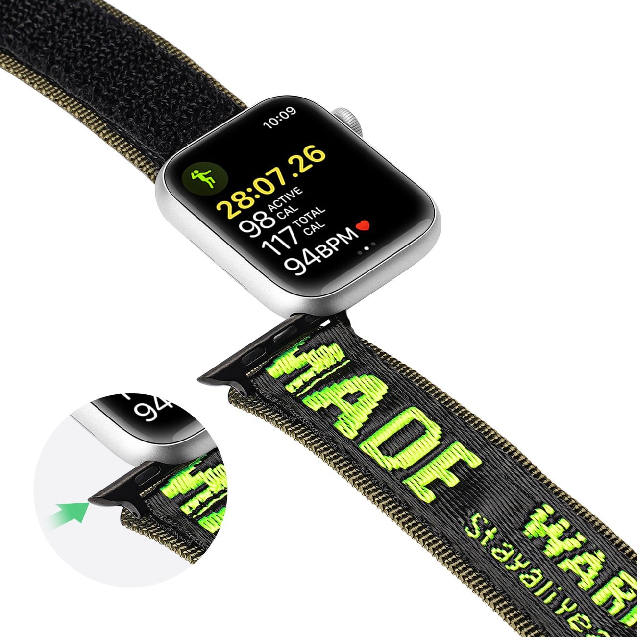 Dux Ducis hihna (ulkoiluversio) Apple Watch Ultra, SE, 9-1 (49-42 mm) Nylon rannekoru musta/vihreä