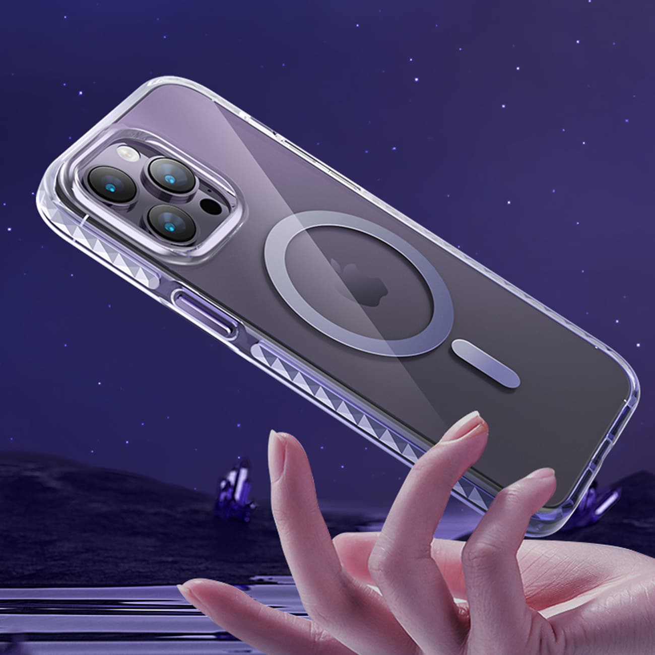 Kingxbar PQY Ice Crystal -sarjan magneettinen kotelo iPhone 14 Plus MagSafe hopealle