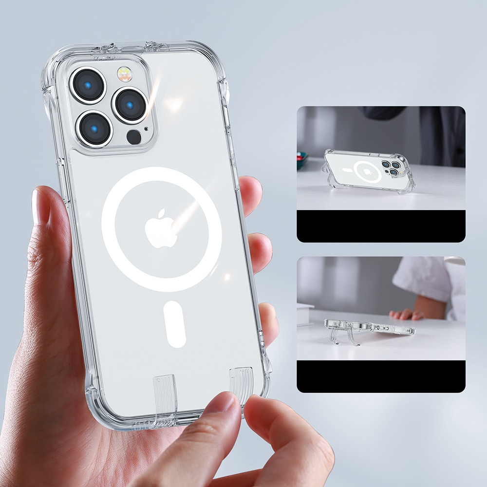 Joyroom Magneettinen Defender iPhone 14 Plus panssaroitu kotelo koukuilla, Clear (MagSafe)