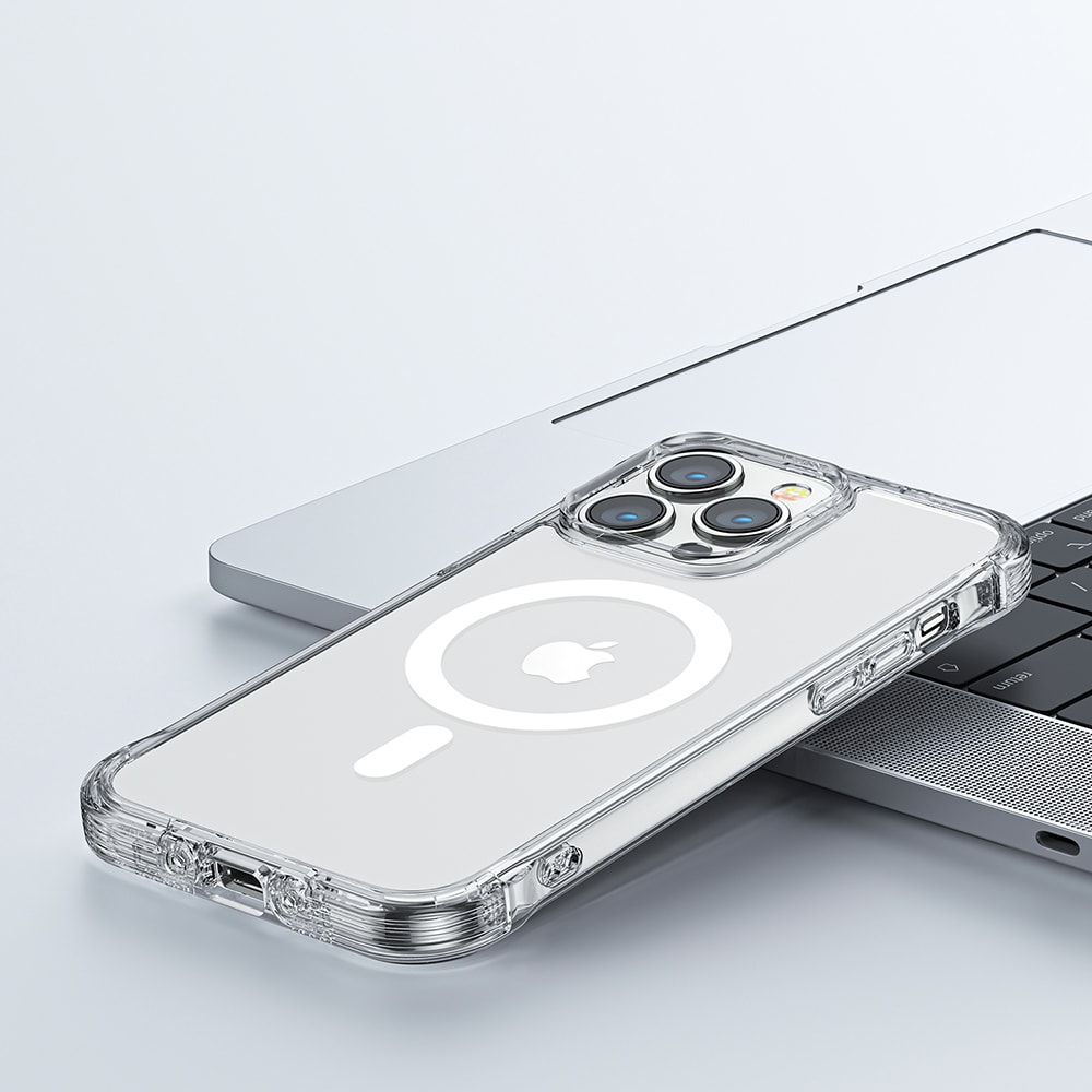 Joyroom Magneettinen Defender iPhone 14 Plus panssaroitu kotelo koukuilla, Clear (MagSafe)