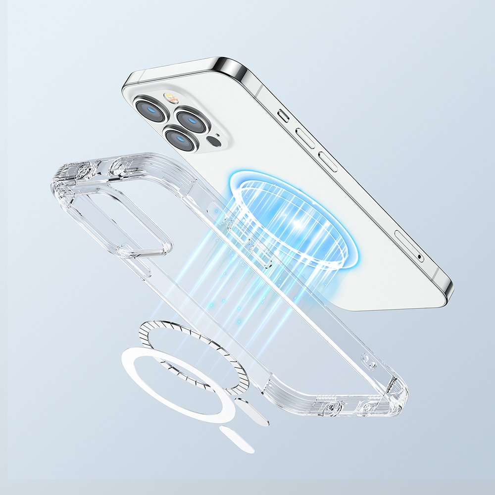 Joyroom Magneettinen Defender iPhone 14 Plus panssaroitu kotelo koukuilla, Clear (MagSafe)
