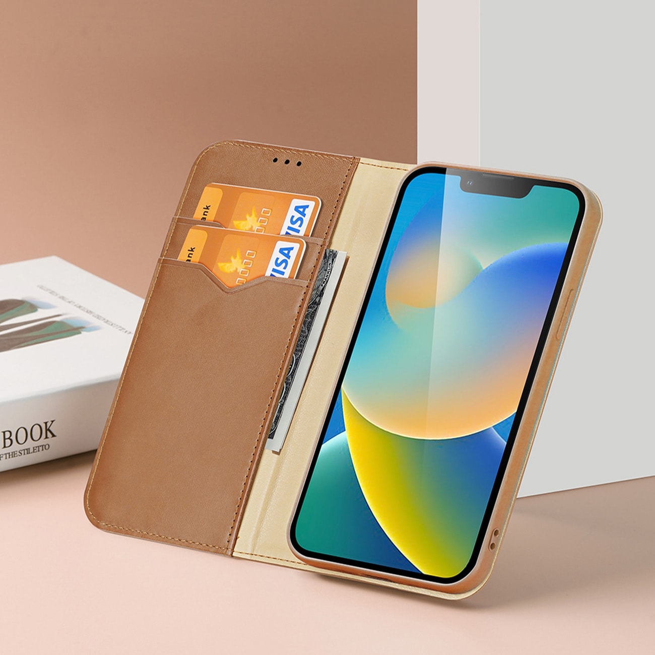 Dux Ducis Hivo Nahka Flip Cover Aitoa nahkaa Lompakko iPhone 14 Plus Musta