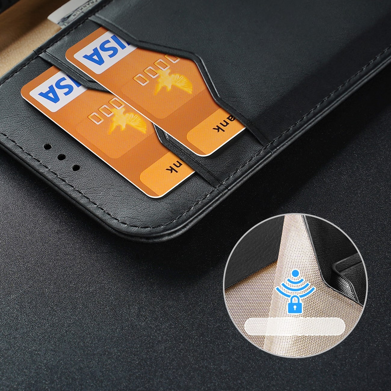 Dux Ducis Hivo Nahka Flip Cover Aitoa nahkaa Lompakko iPhone 14 Plus Musta