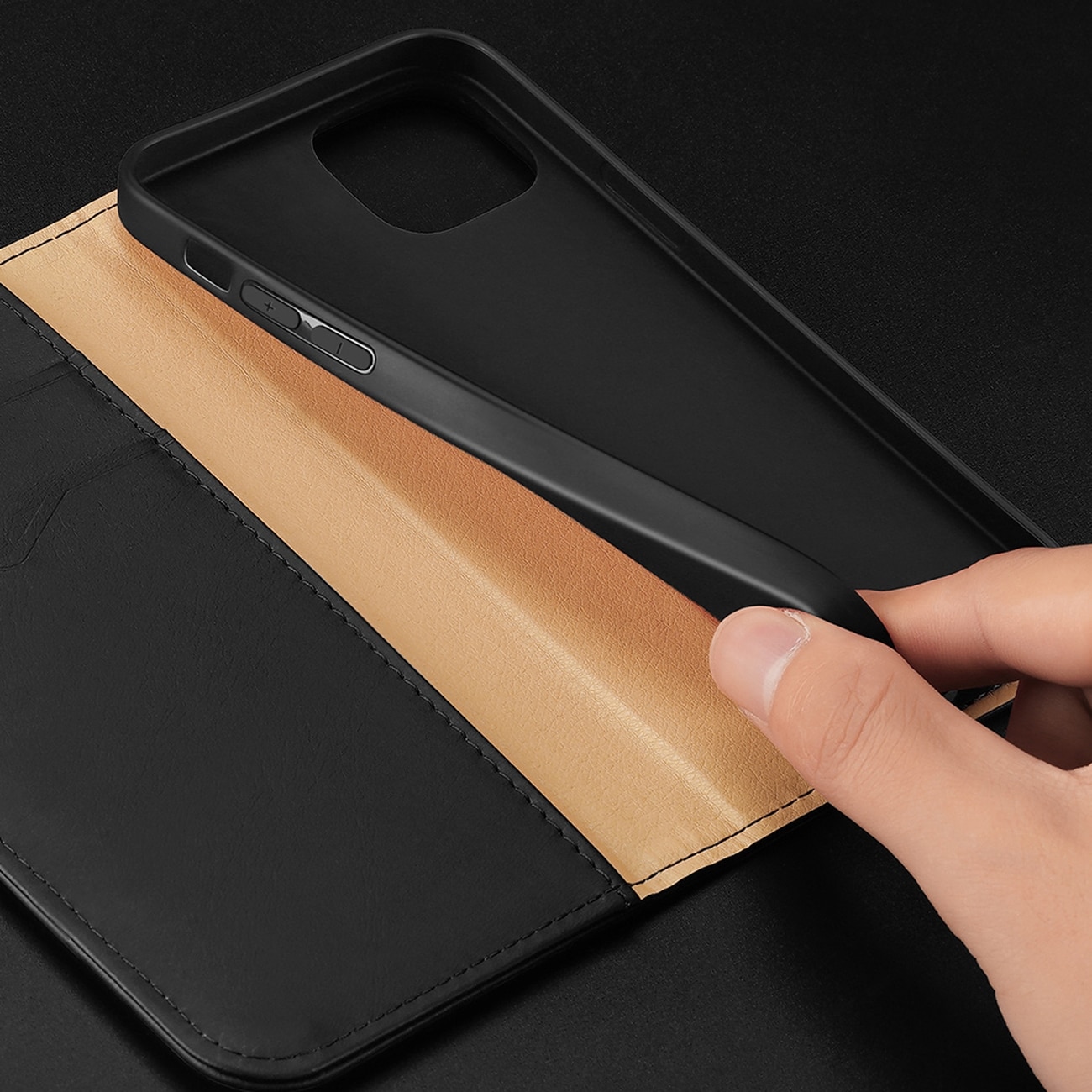 Dux Ducis Hivo Nahka Flip Cover Aitoa nahkaa Lompakko iPhone 14 Plus Musta