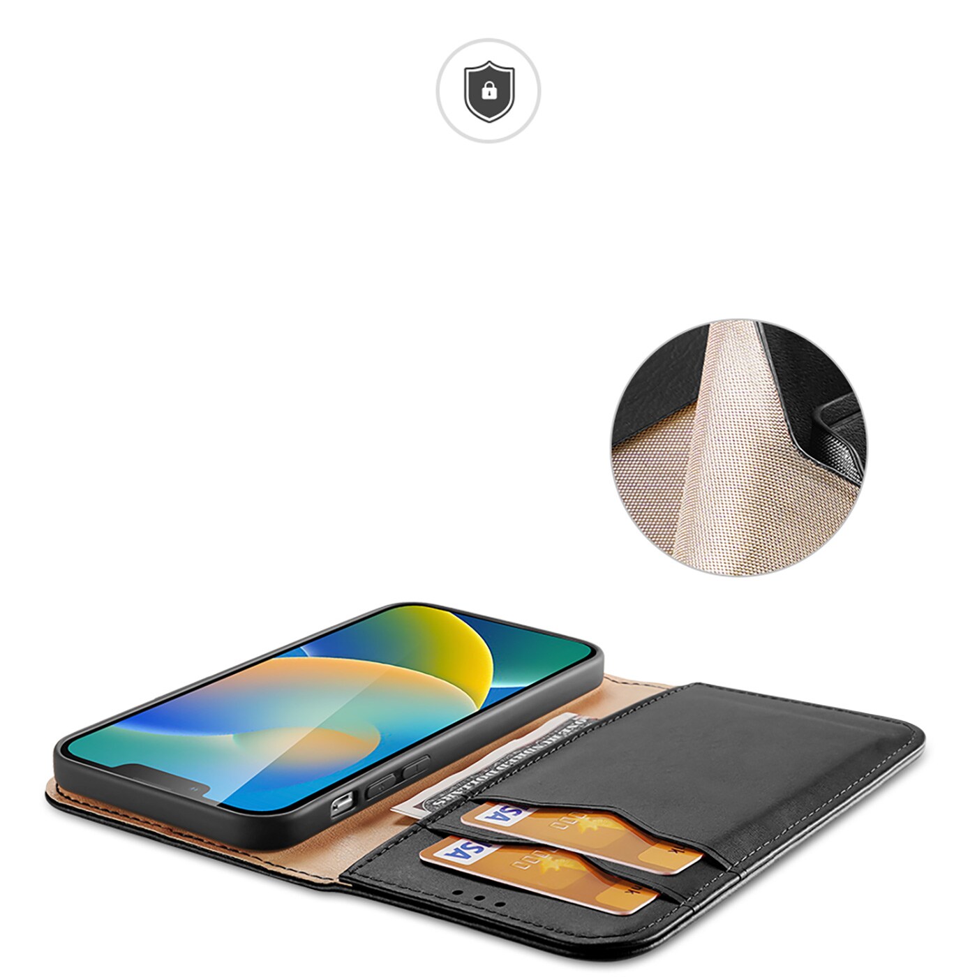 Dux Ducis Hivo Nahka Flip Cover Aitoa nahkaa Lompakko iPhone 14 Plus Musta