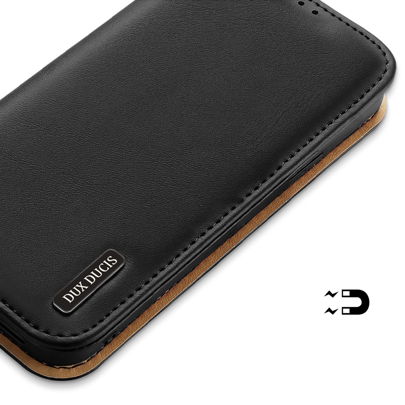 Dux Ducis Hivo Nahka Flip Cover Aitoa nahkaa Lompakko iPhone 14 Plus Musta
