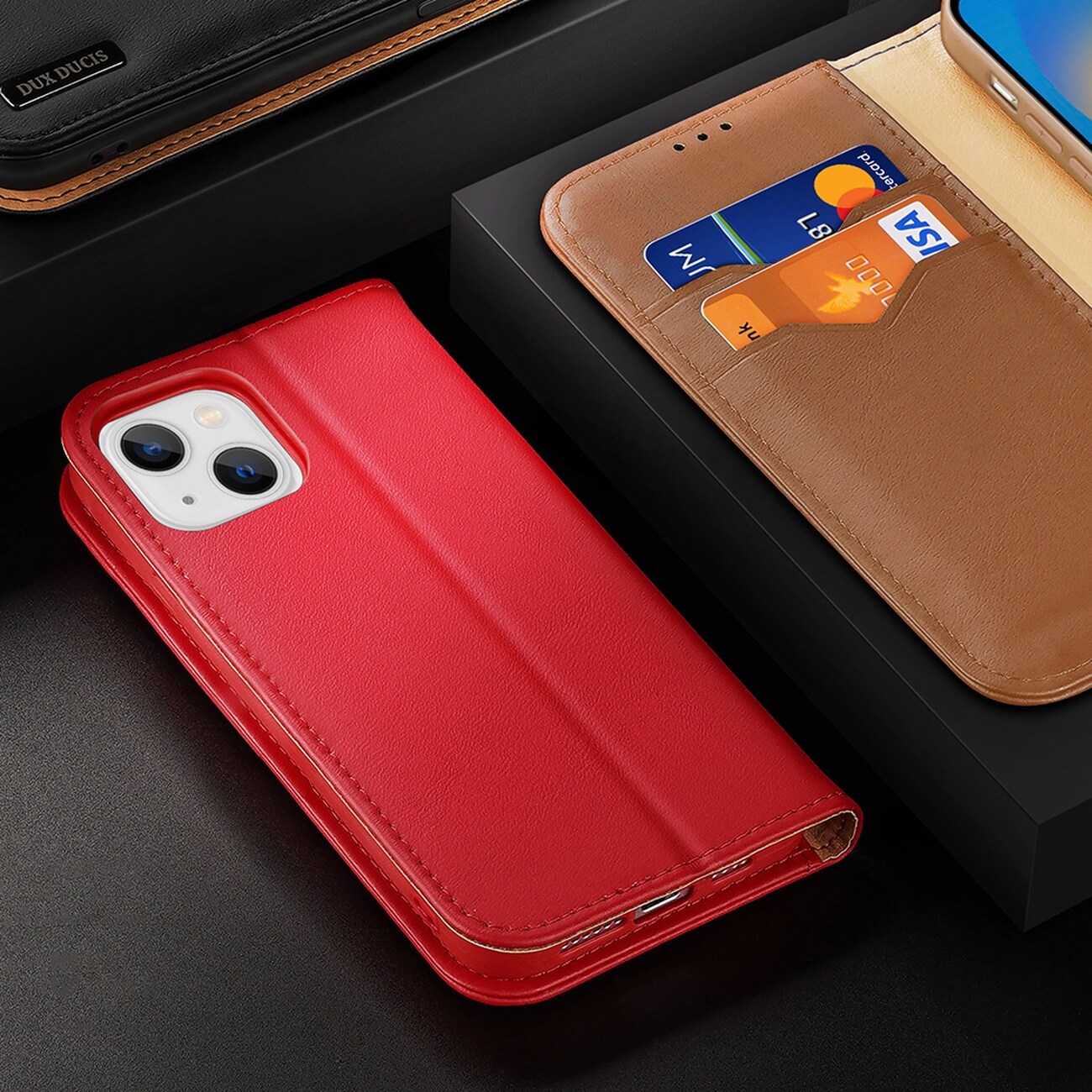 Dux Ducis Hivo Nahka Flip Cover Aitoa nahkaa Lompakko iPhone 14 Plus Musta