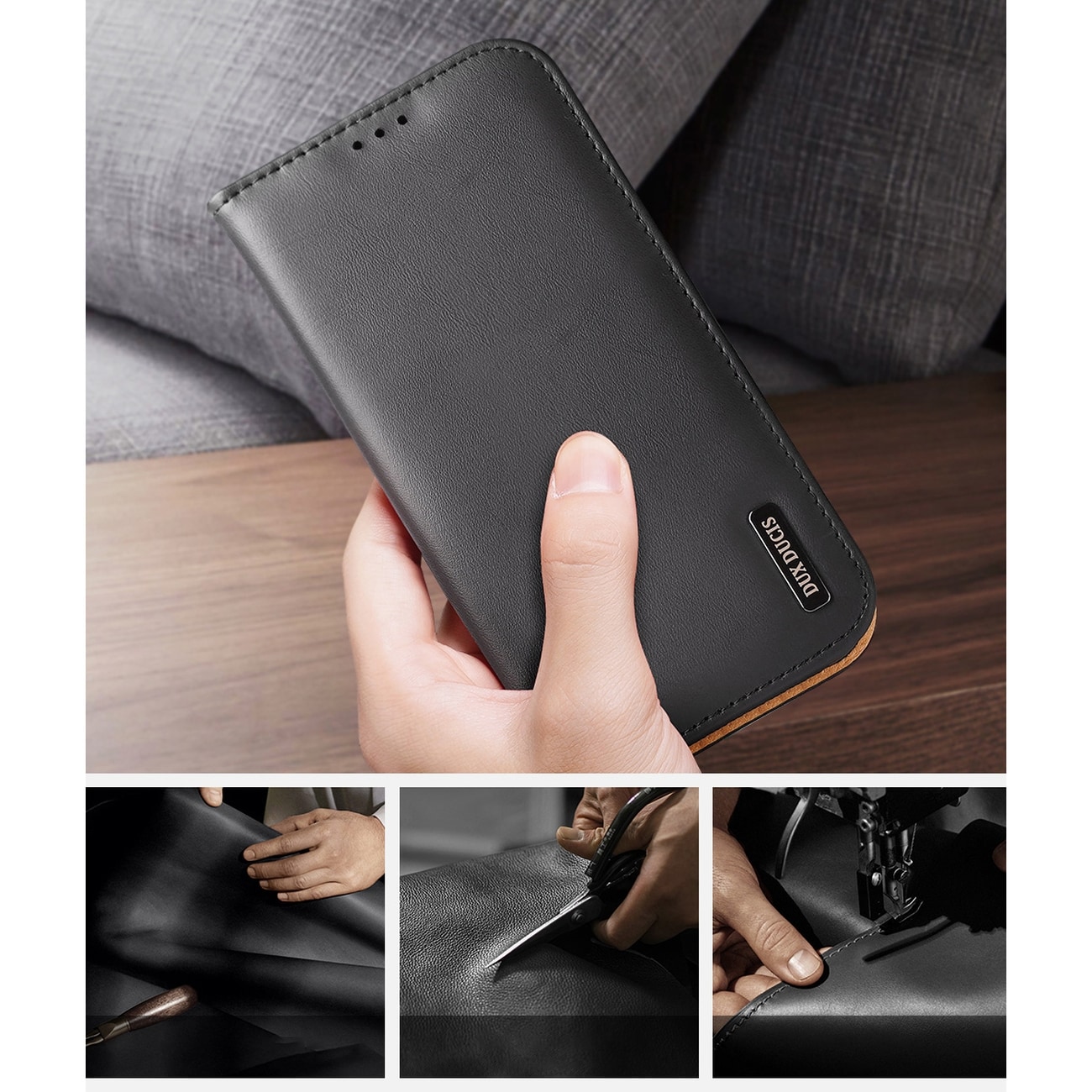 Dux Ducis Hivo Nahka Flip Cover Aitoa nahkaa Lompakko iPhone 14 Plus Musta