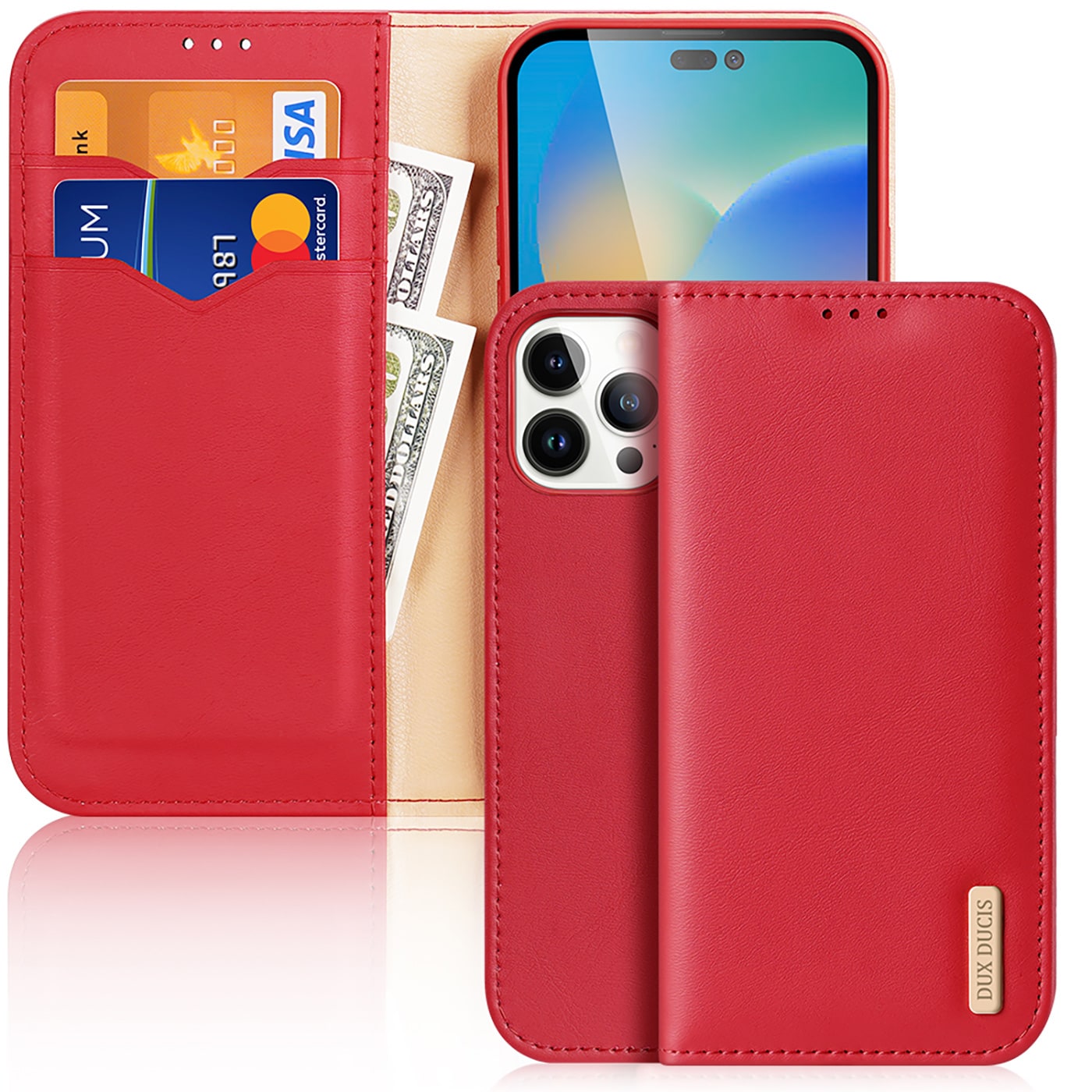 Dux Ducis Hivo Nahka Flip Cover Aito nahkainen lompakko iPhone 14 Pro Max Punainen