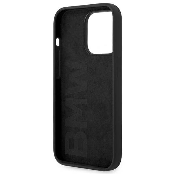 BMW Silikoni Metal Logo Case for iPhone 14 Pro Max - musta